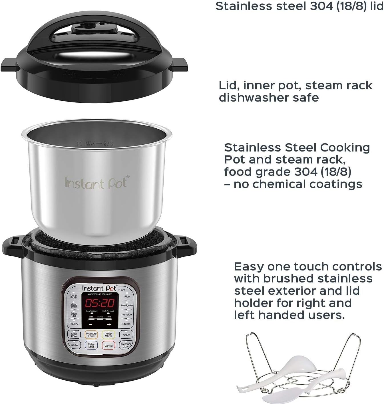 Instant Pot Duo 7-in-1 Electric Pressure Cooker, Slow Cooker, Rice Cooker, Steamer, Sauté, Yogurt Maker, Warmer & Sterilizer, Includes App With Over 800 Recipes, Stainless Steel, 8 Quart