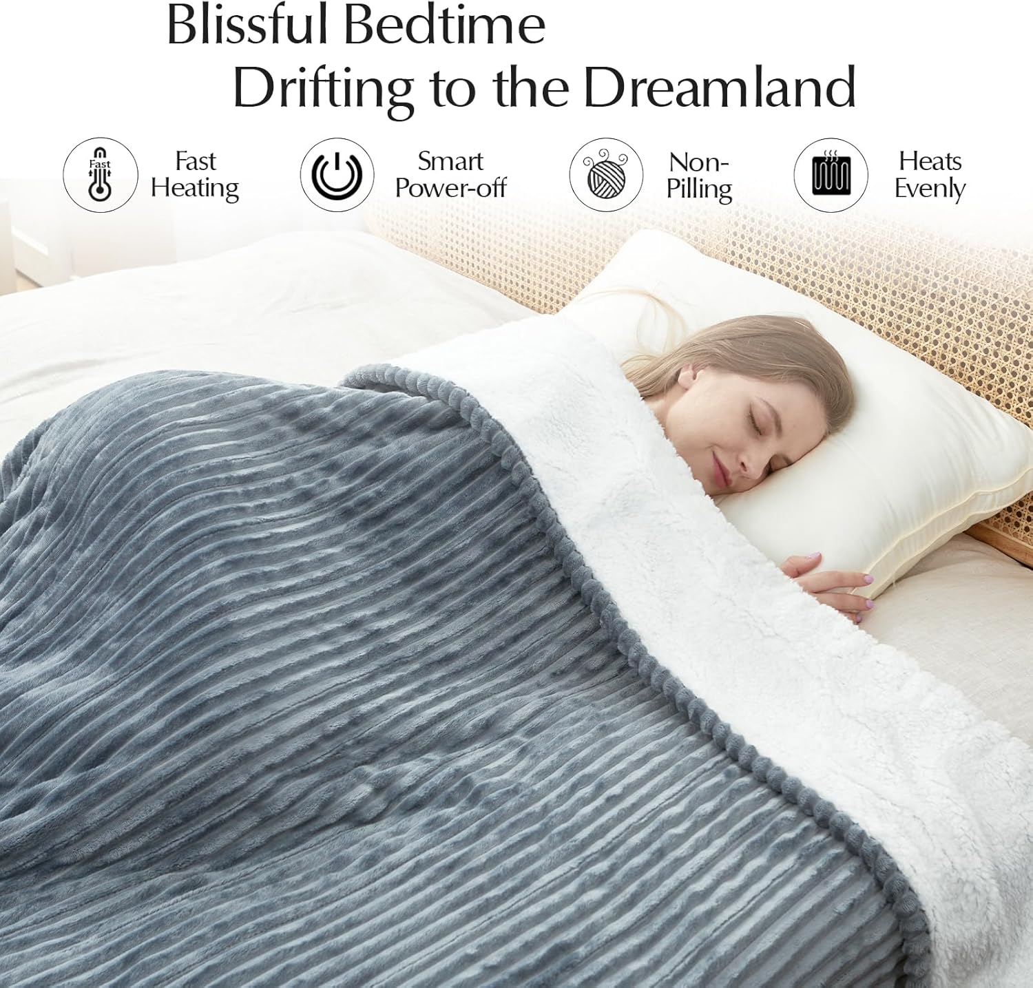 Heated Blanket Throw Size, Soft and Cozy Electric Heating Blanket for Bed, Automatic Safety System 6 Heating Levels & 4 Hours Auto-Off, 50