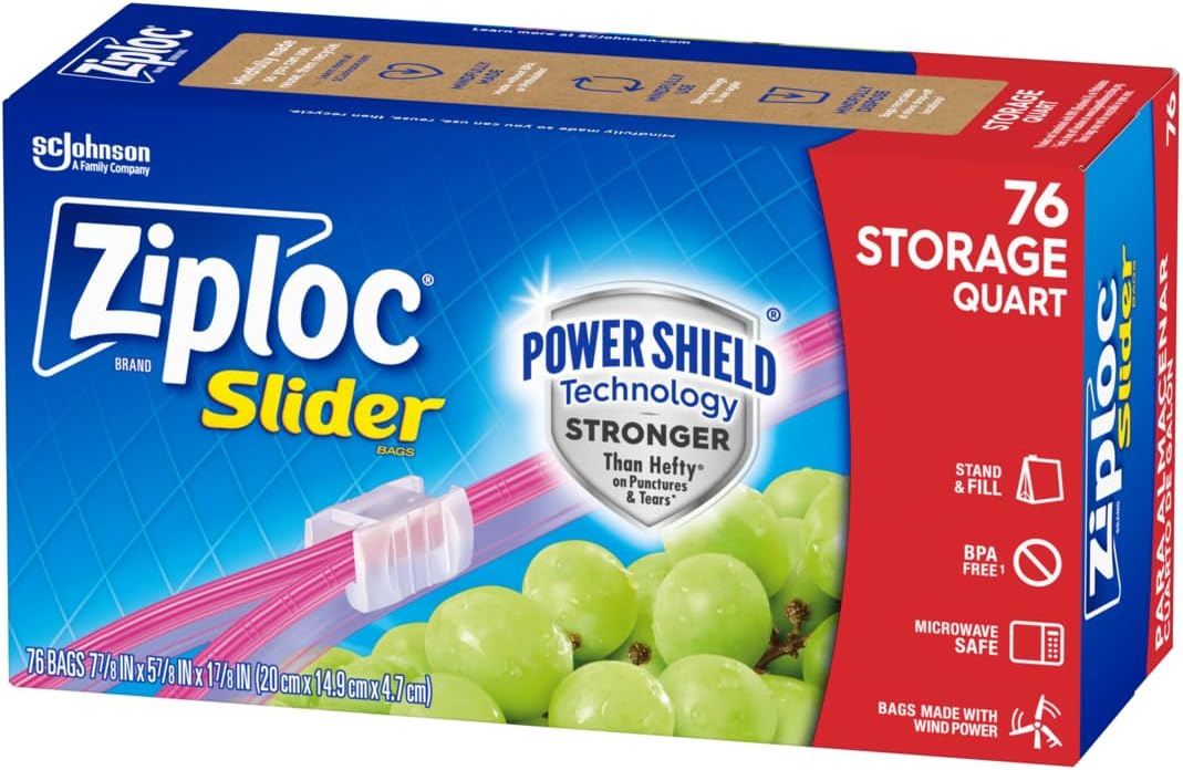 Ziploc Quart Food Storage Slider Bags, Power Shield Technology for More Durability, 42 Count
