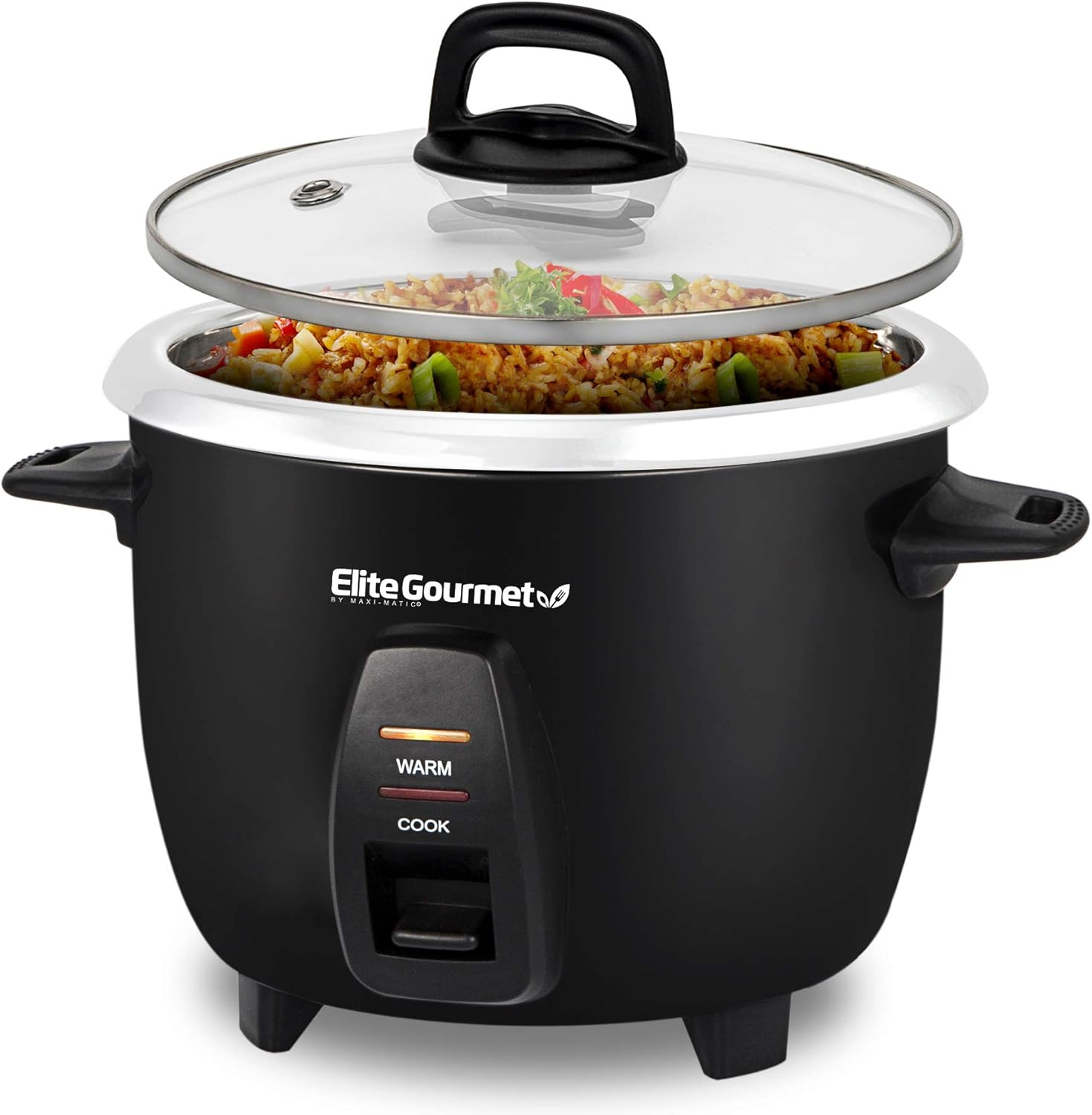 Elite Gourmet ERC-003 Electric Rice Cooker with Automatic Keep Warm Makes Soups, Stews, Grains, Hot Cereals, White, 6 Cups Cooked (3 Cups Uncooked)