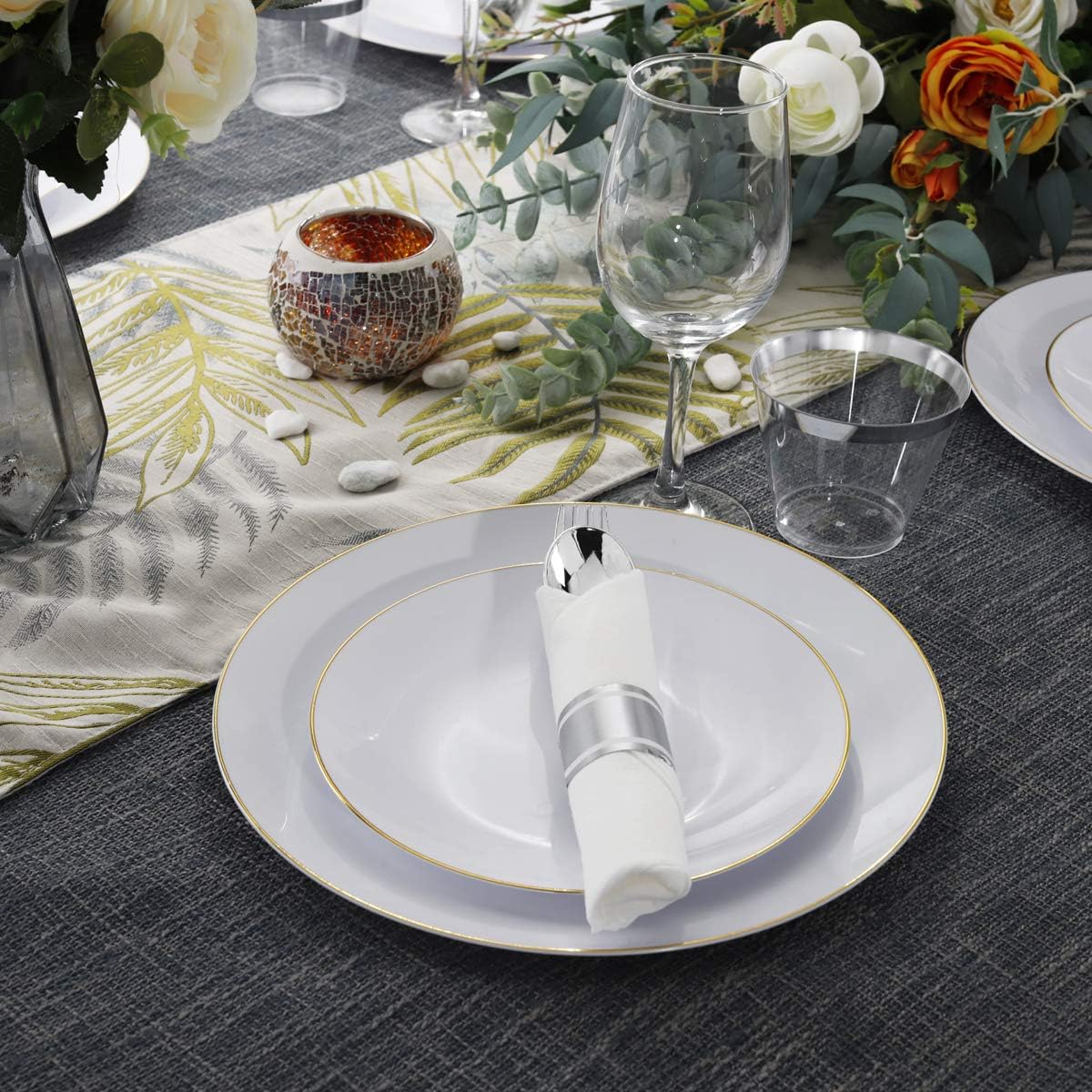 Supernal 60 Pack Pre Rolled Napkins with Gold Plastic Silverware, Premium Disposable Gold Wrapped Cutlery Set Includes: 60 Forks 60 Knives 60 Spoons 60 Napkin for Party