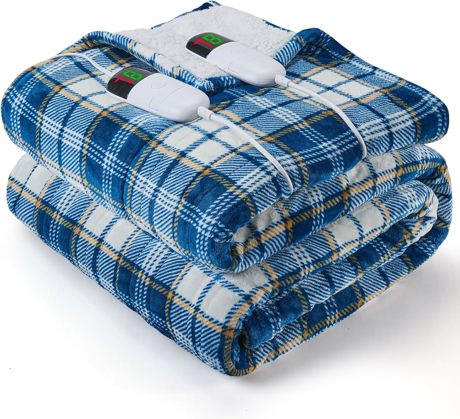 Heated Blanket Electric Throw, 50X60, Heating Throw with 10 Heating Levels/8 Hours Auto Off, Navy Blue Plaid Checkered Sherpa Blanket Warmer for Adults, Washable Blanket Gift for Couch Bed Office, ETL