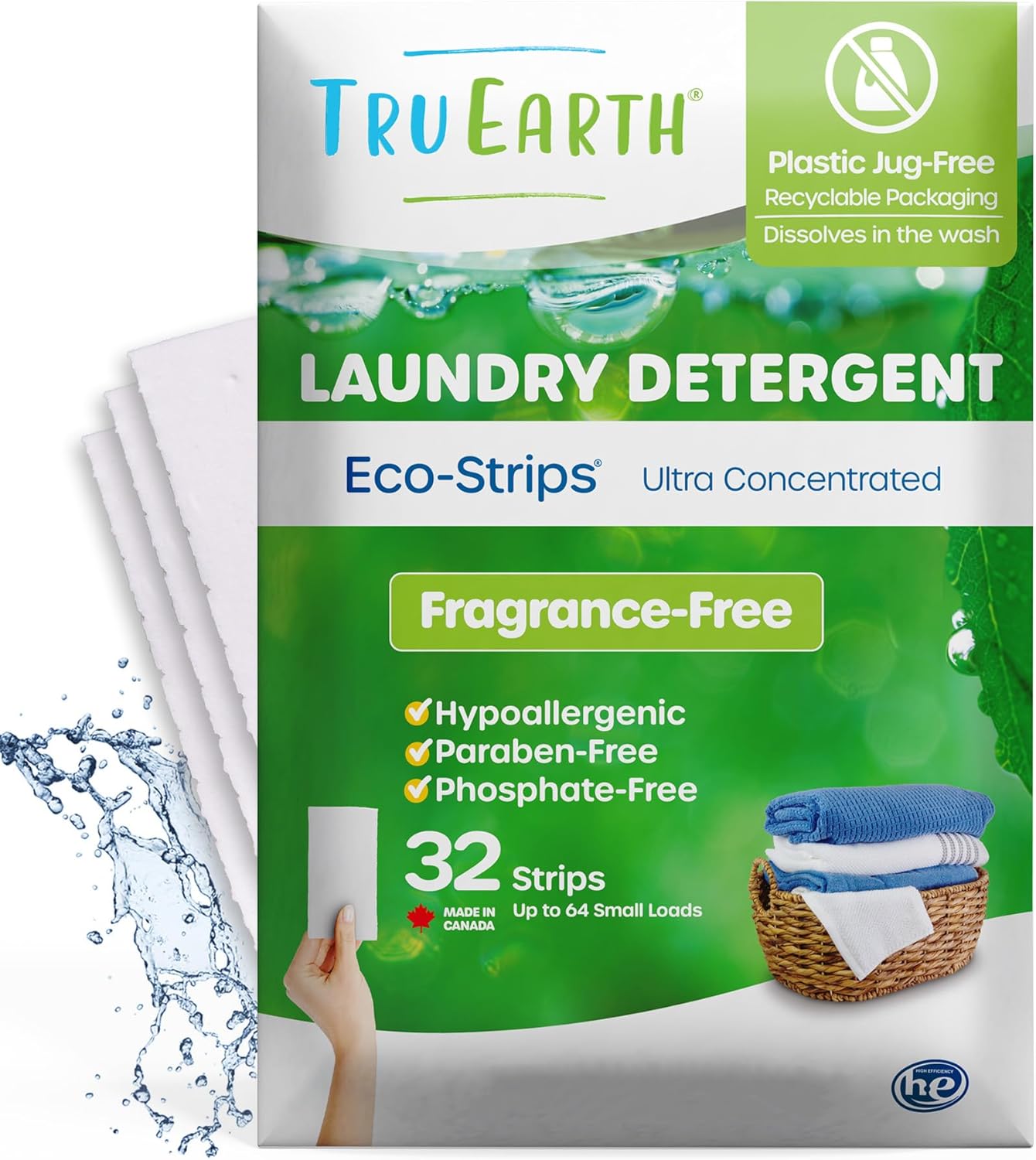 Tru Earth Compact Dry Laundry Detergent Sheets - Up to 64 Loads (32 Sheets) - Paraben-Free - Original Eco-Strip Liquidless Laundry Detergent, Travel Laundry Sheets - Fresh Linen