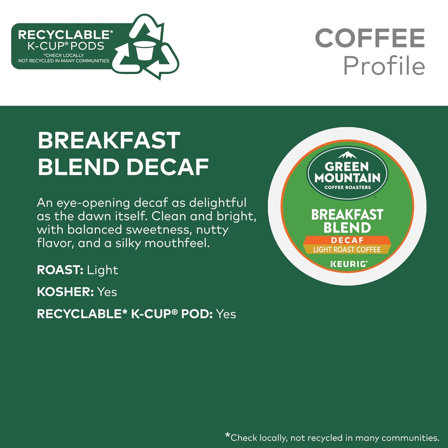 Green Mountain Coffee Roasters Breakfast Blend Single-Serve Keurig K-Cup Pods, Light Roast Coffee, 96 Count