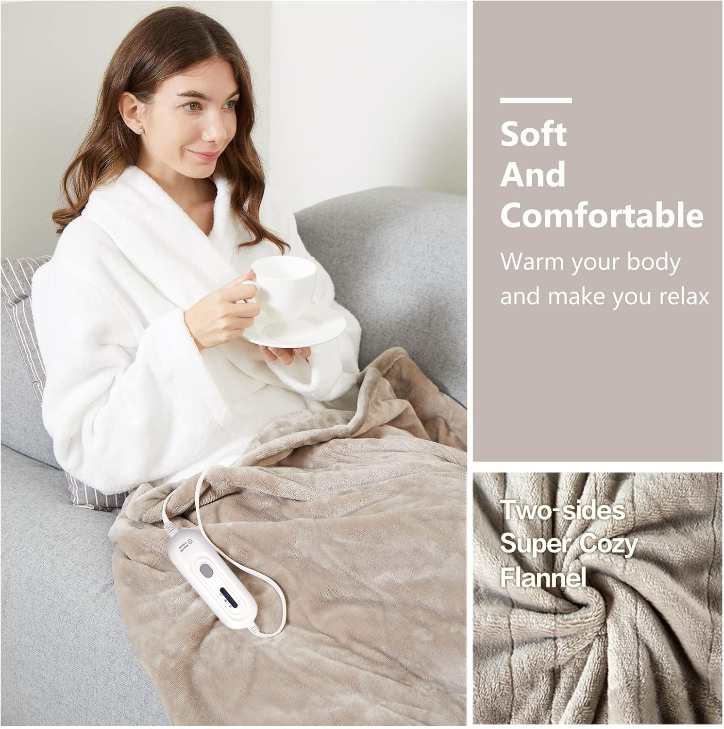 Tefici Electric Heated Blanket Throw, Super Cozy Soft 2-Layer Flannel 50