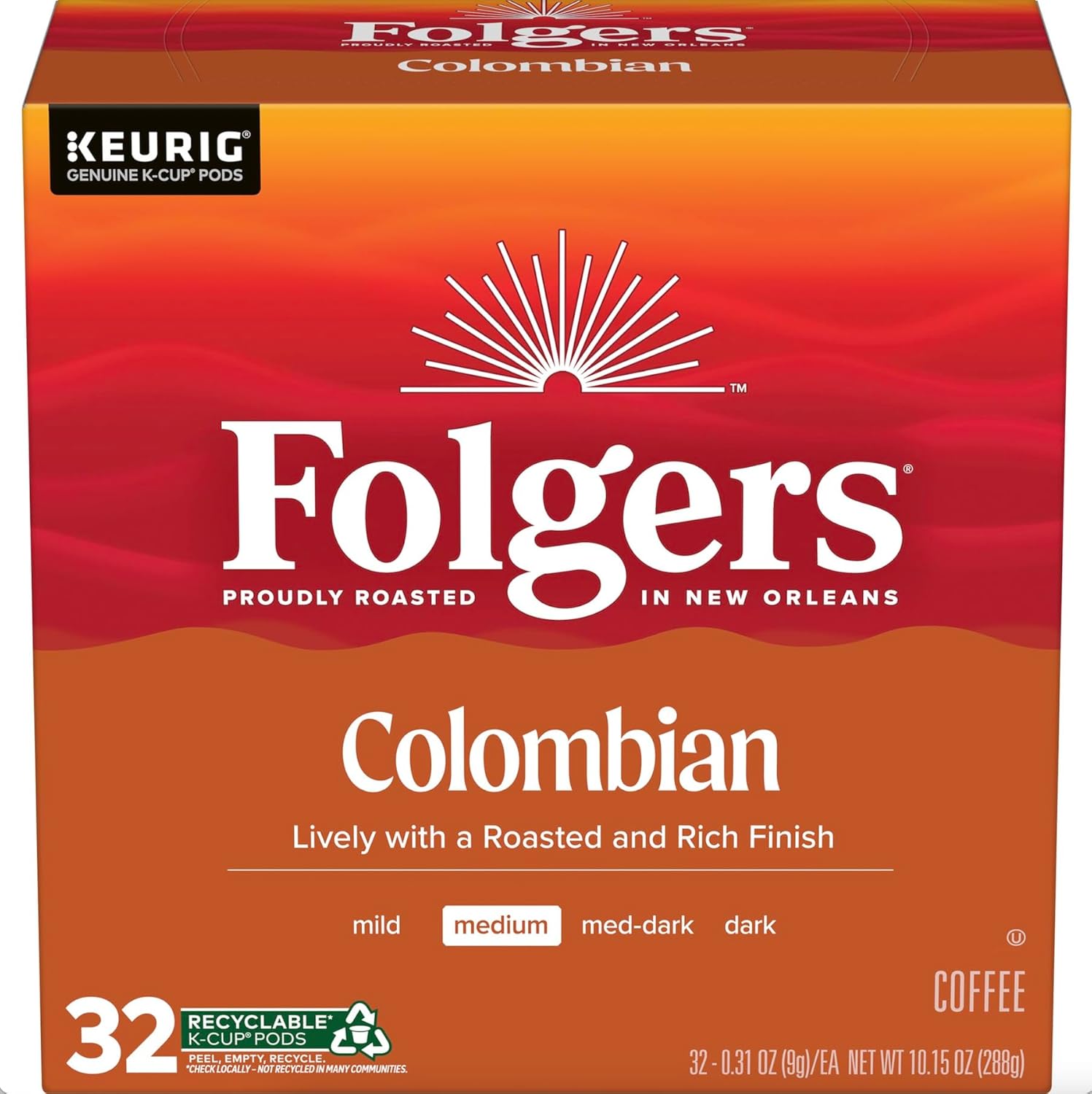 Folgers Classic Roast Medium Roast Coffee, 72 Keurig K-Cup Pods