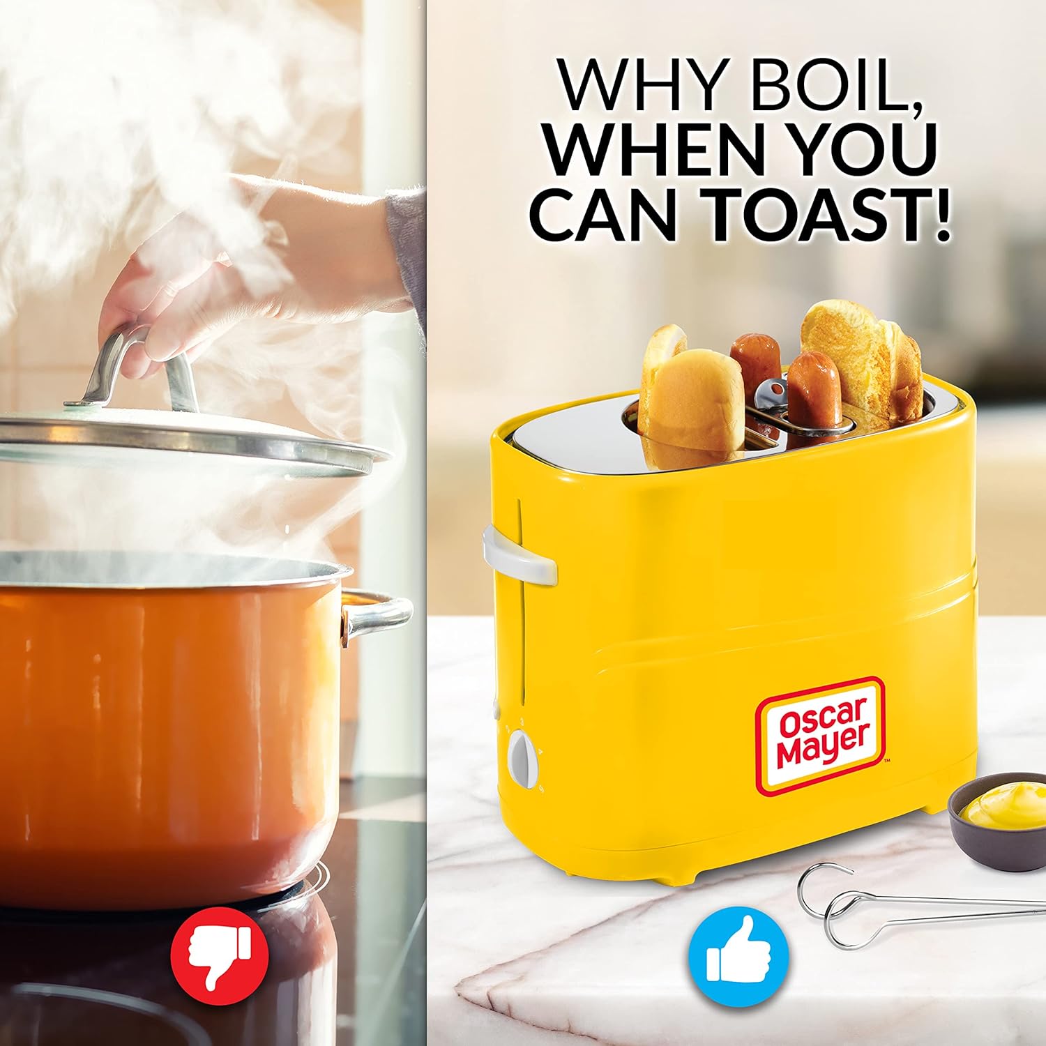 Nostalgia 2 Slot Hot Dog and Bun Toaster with Mini Tongs, Retro Toaster, Cooker that Works Chicken, Turkey, Veggie Links, Sausages Brats, Metallic Red