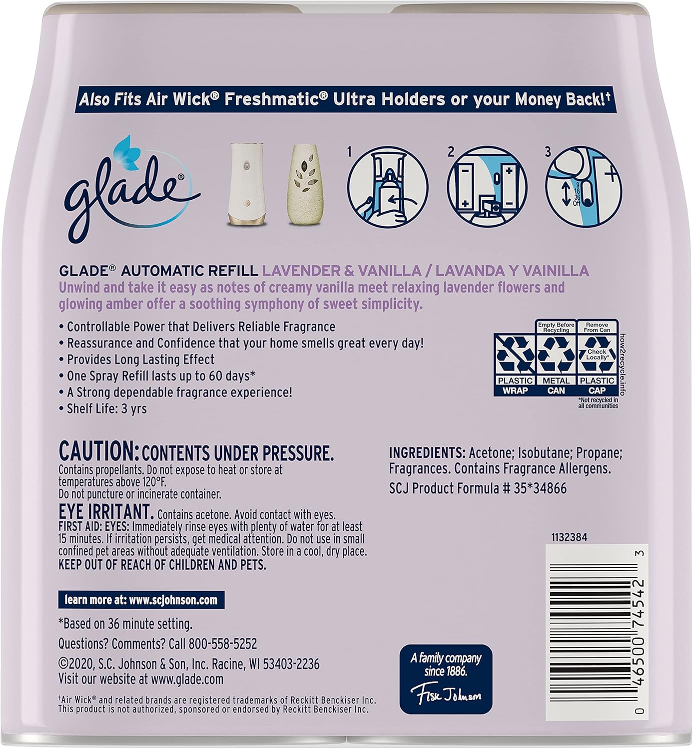 Glade Automatic Spray Air Freshener Refill, Scented Air Freshener for Home and Bathroom, Clean Linen, 6.2 Oz, 2 Count