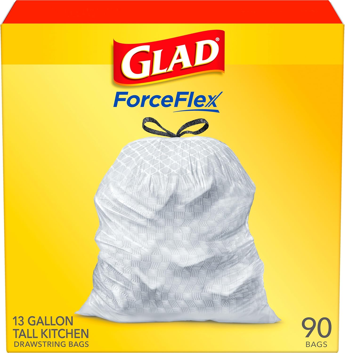 Glad Trash Bags, ForceFlex Tall Kitchen Drawstring Garbage Bags 13 Gallon White Trash Bag, Gain Moonlight Breeze scent with Febreze Freshness 100 Count (Package May Vary)