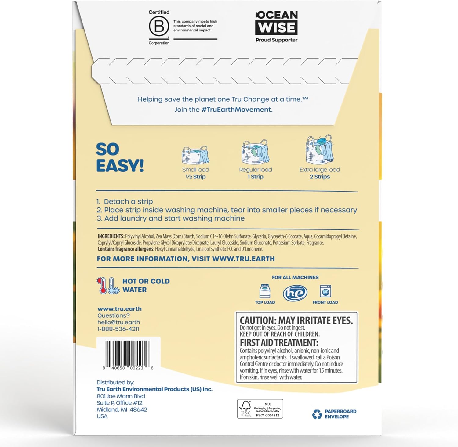 Tru Earth Compact Dry Laundry Detergent Sheets - Up to 64 Loads (32 Sheets) - Paraben-Free - Original Eco-Strip Liquidless Laundry Detergent, Travel Laundry Sheets - Fresh Linen