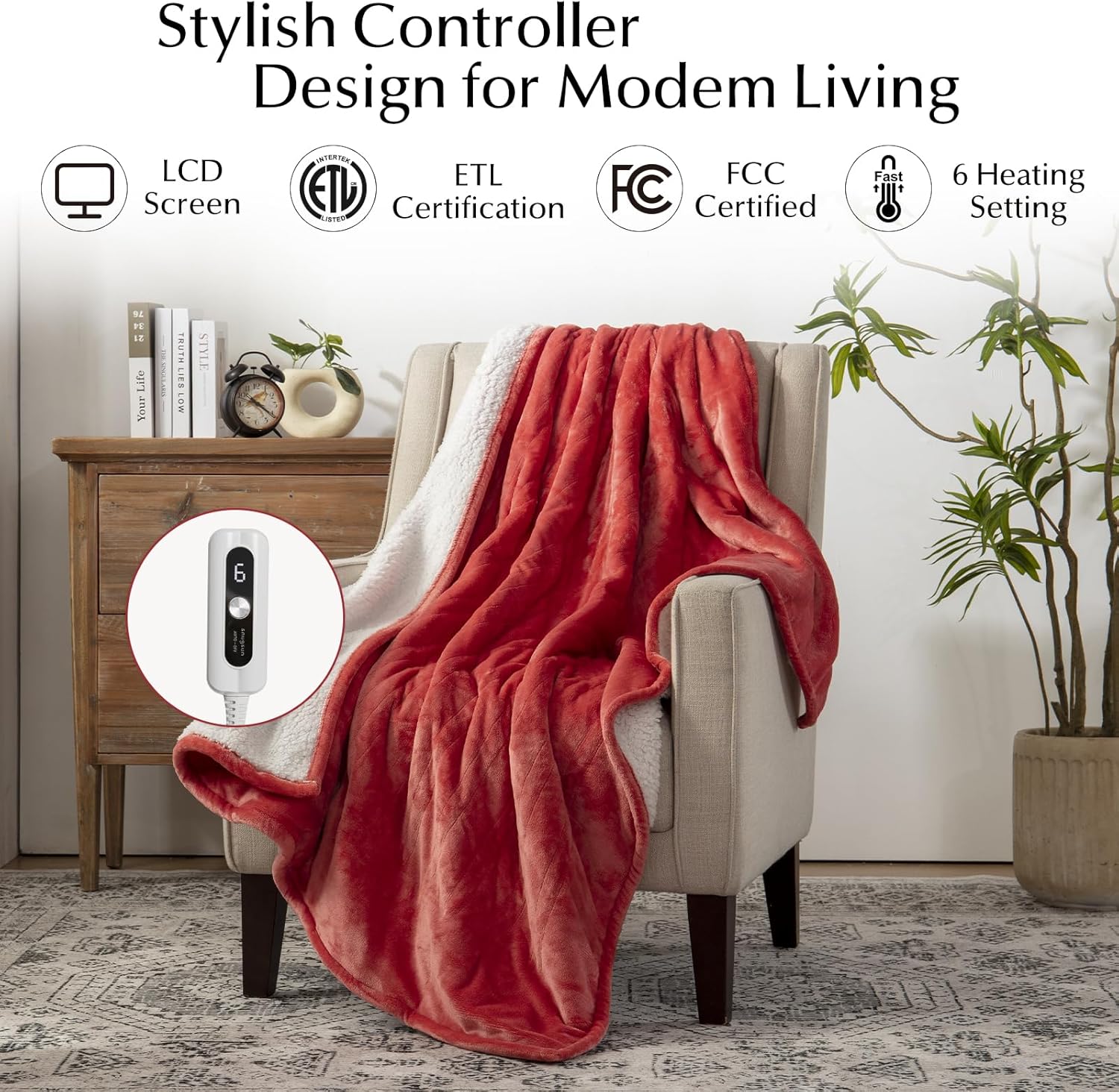 Heated Blanket Throw Size, Soft and Cozy Electric Heating Blanket for Bed, Automatic Safety System 6 Heating Levels & 4 Hours Auto-Off, 50