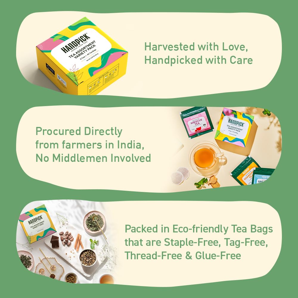 HANDPICK, Peppermint Tea, Eco-Conscious Tea Bags - 100 Count | Caffeine Free, Non-GMO | Minty, Fresh & Cool flavor | Direct From Source