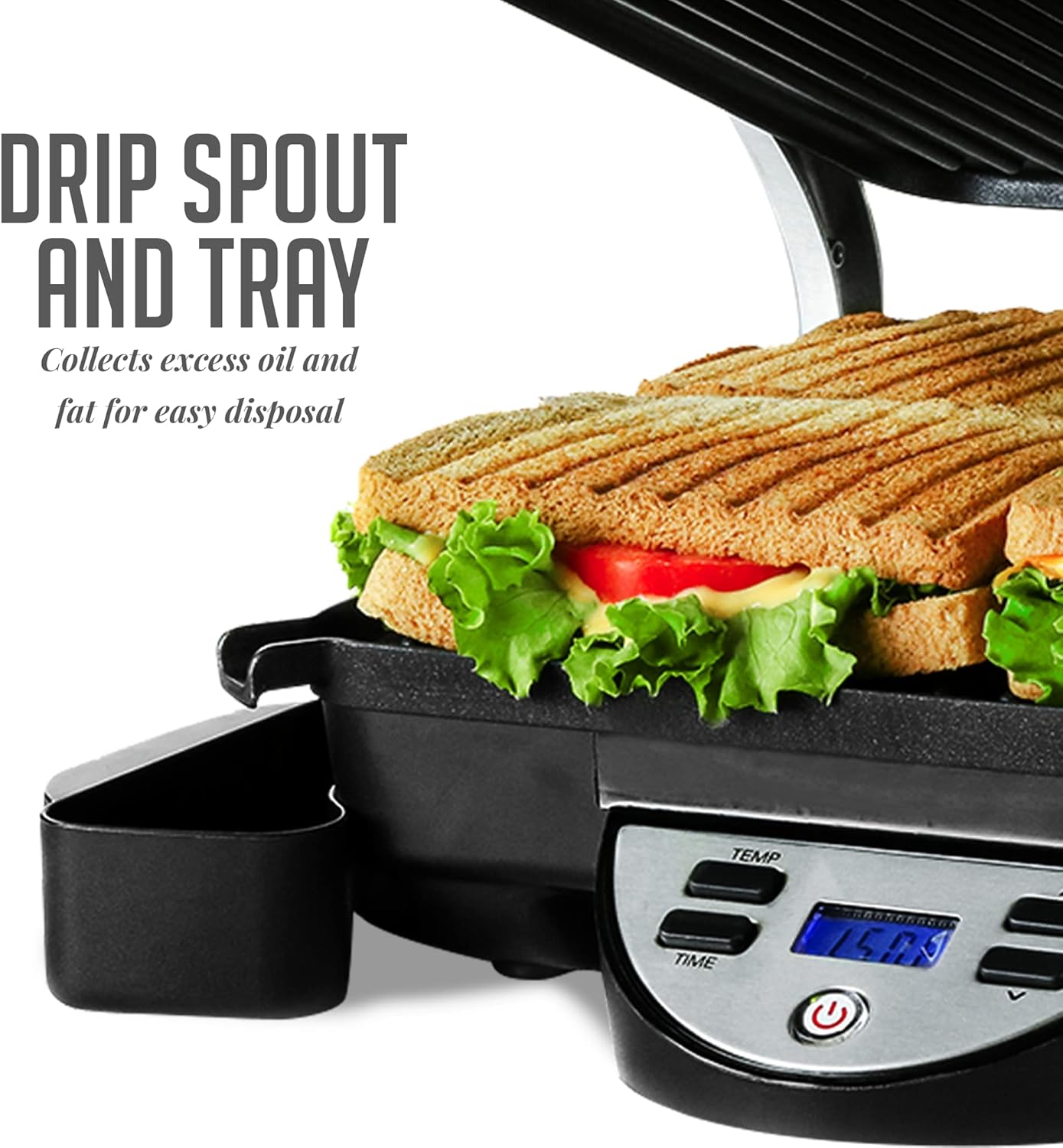 OVENTE Electric Sandwich Maker with Non-Stick Plates, Indicator Lights, Cool Touch Handle, Easy to Clean and Store, Perfect for Cooking Breakfast, Grilled Cheese, Tuna Melts and Snacks, Black GPS401B