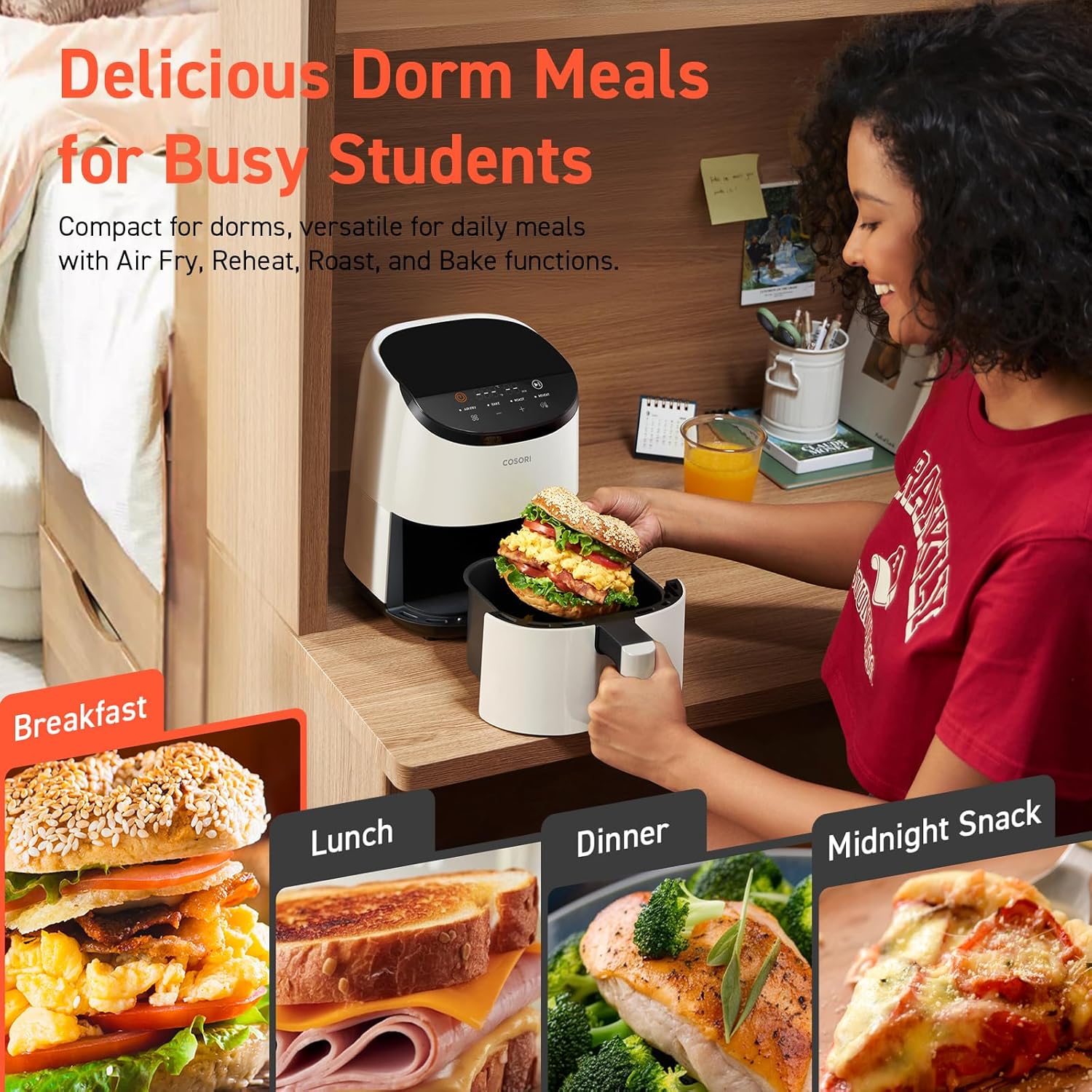 COSORI 2.1Qt Air Fryer, Small 4-in-1 Air Fryer Perfect for Simple Meals and Snack, Easy to Leftover Food to Crispy, 97% Less Oil, 30 In-App Recipes, Nonstick & Dishwasher Safe Basket