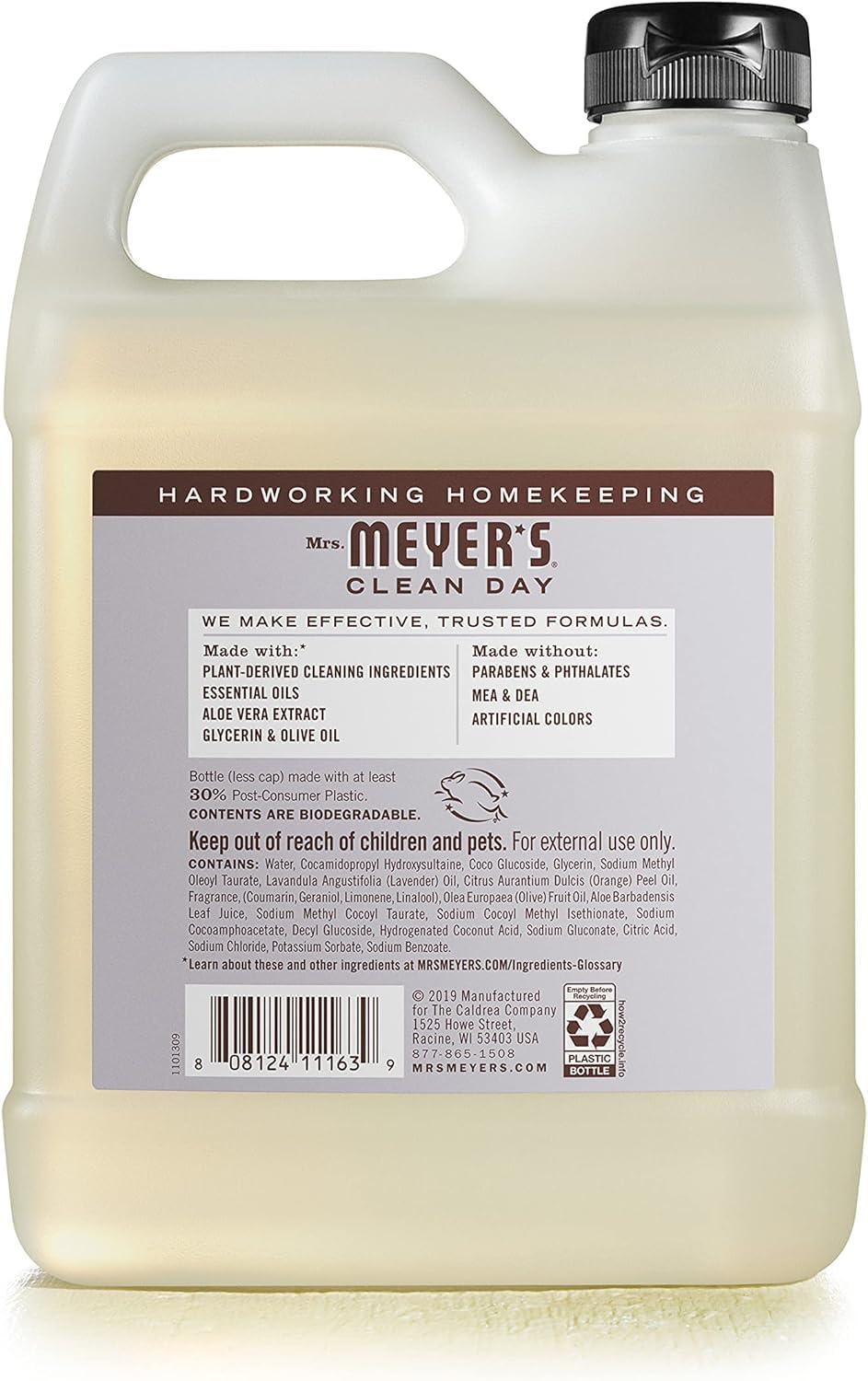 MRS. MEYER'S CLEAN DAY Liquid Hand Soap Refill, Cruelty Free and Biodegradable Formula, Lemon Verbena Scent, 33 oz