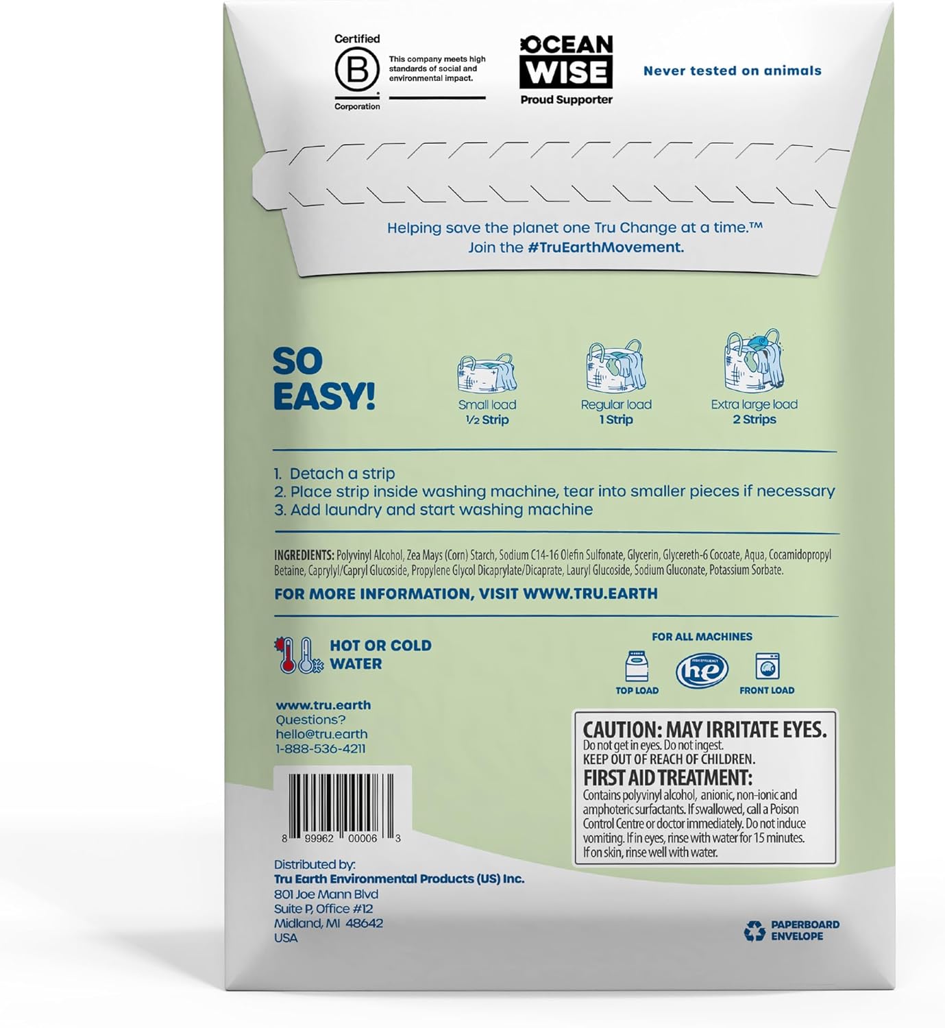 Tru Earth Compact Dry Laundry Detergent Sheets - Up to 64 Loads (32 Sheets) - Paraben-Free - Original Eco-Strip Liquidless Laundry Detergent, Travel Laundry Sheets - Fresh Linen