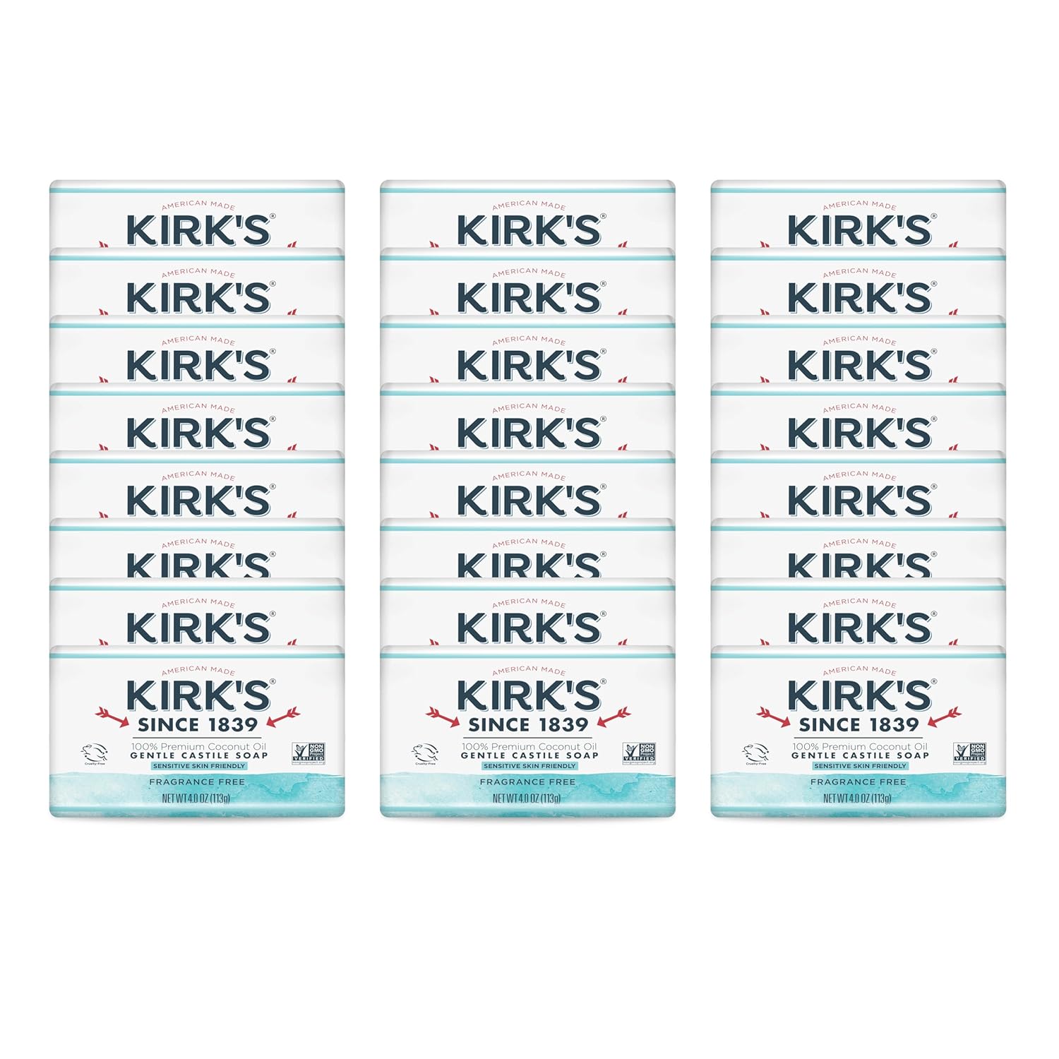 Kirk's Castile Bar Soap for Men, Women & Children - Made With Premium Coconut Oil, Sensitive Skin Formula, Vegan, Non GMO, Original Fresh Scent, 4 oz. Bars, 6 Pack