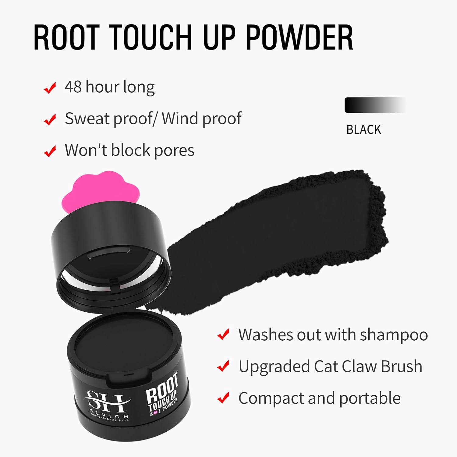 Sevich Hairline Powder，Instantly Conceals Hair Loss, Root Touch up Powder, Hair Shadow Toppers for Women & Men, Touch Up for Thinning Gray Hair, Windproof & Sweatproof, Dark Brown