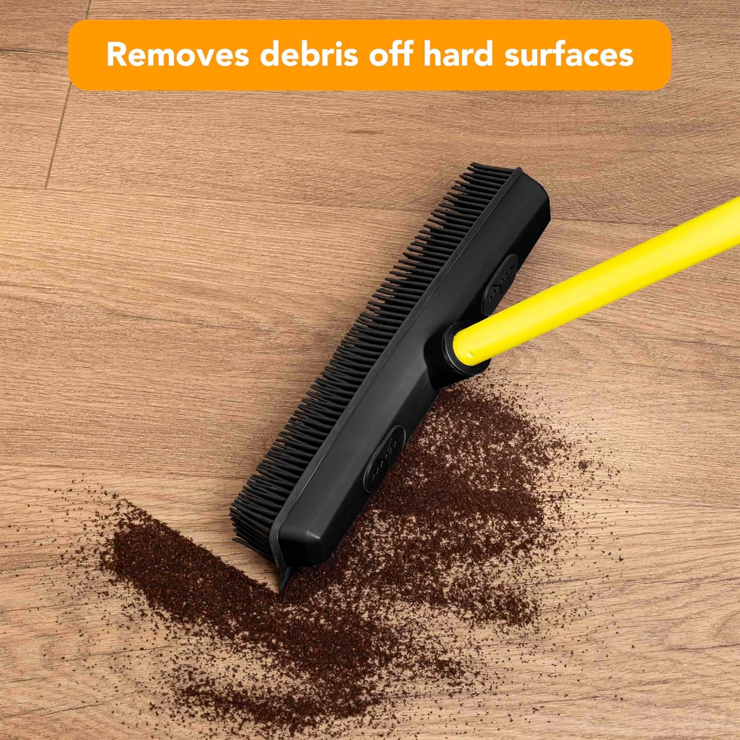 FURemover Original Indoor Pet Hair Rubber Broom with Carpet Rake and Squeegee, Black and Yellow