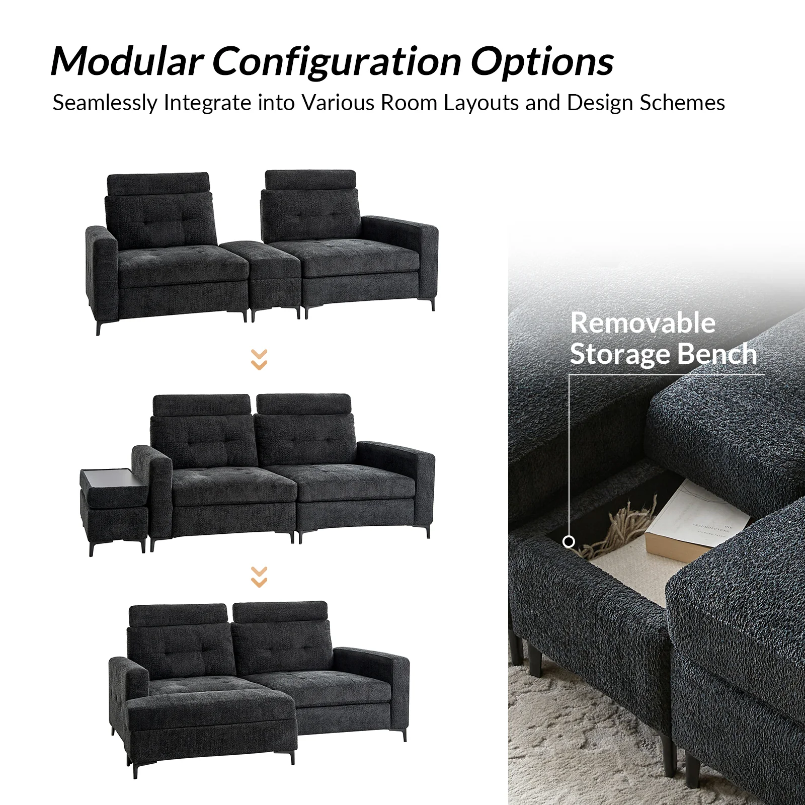 Constantin Modern Storage Button-Tufted Sectional Sofa with Adjustable Backrest