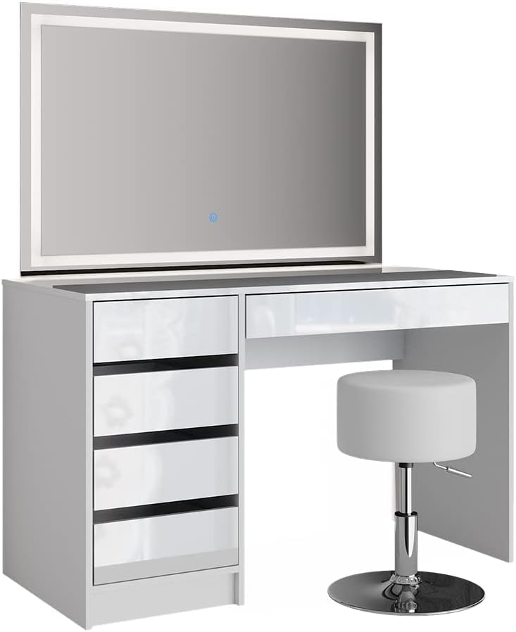 Vicco Sherry Dressing Table Sonoma / White 120 cm with LED Mirror and Stool