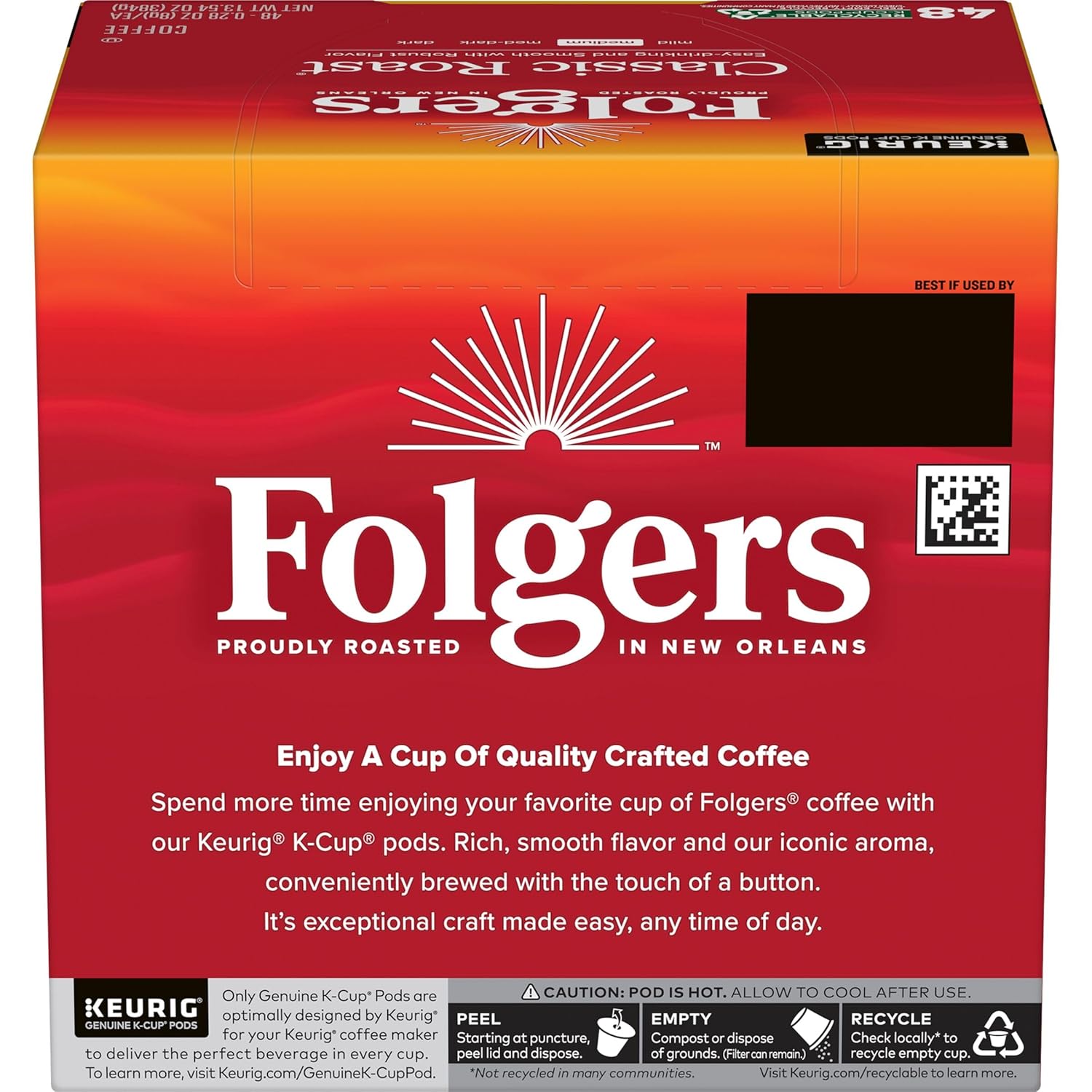 Folgers Classic Roast Medium Roast Coffee, 72 Keurig K-Cup Pods