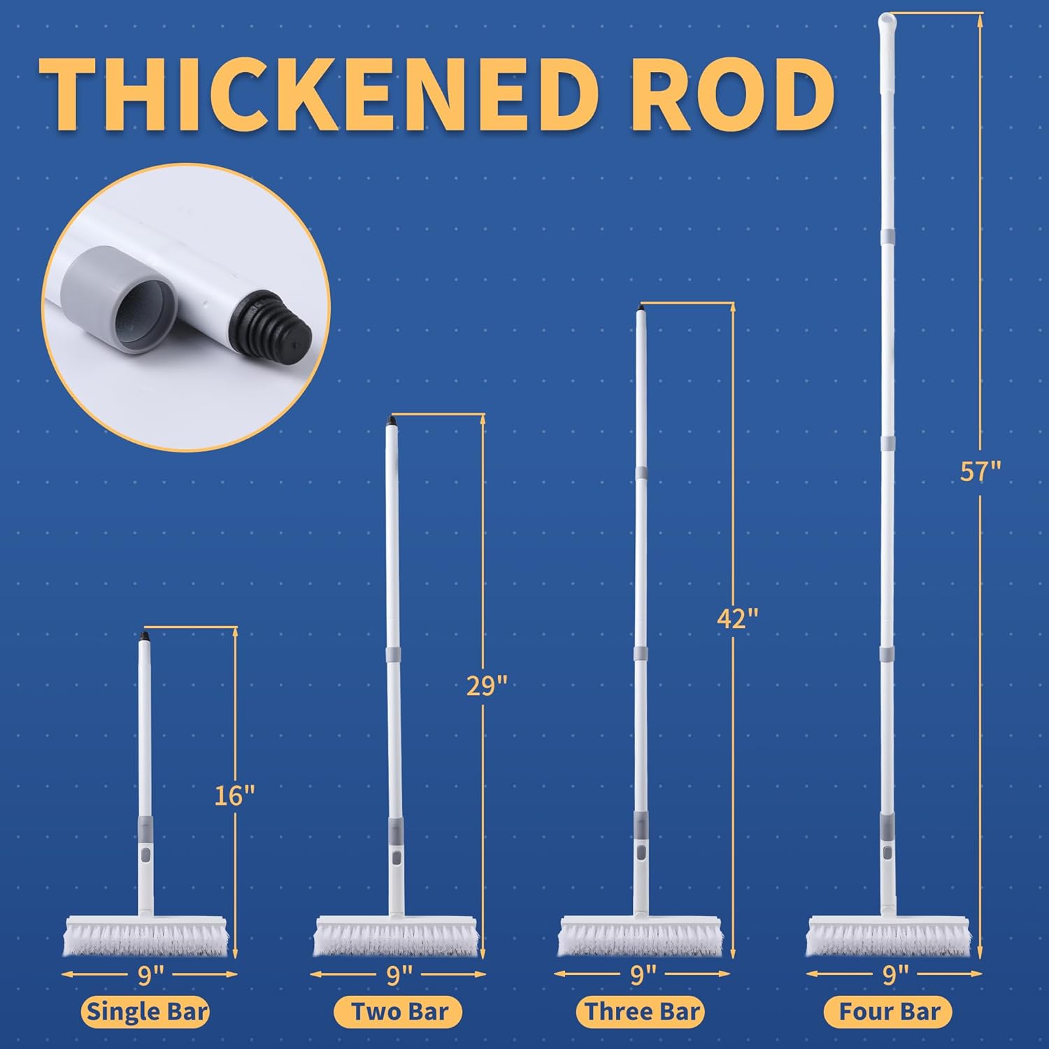 BOOMJOY Floor Scrub Brush with Long Handle, 2 in 1 Scrape and Brush, Stiff Bristles Floor Scrubber, Deck Brush for Cleaning Bathroom, Patio, Garage, Kitchen, Bath, Tile