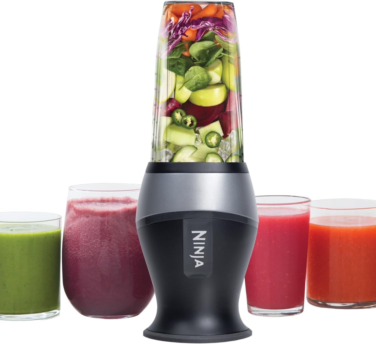 Ninja BN301 Nutri-Blender Plus Compact Personal Blender, 900-Peak-Watt Motor, Frozen Drinks, Smoothies, Sauces & More, (3) 20 oz. To-Go Cups, (2) Spout-Lids (1) Storage-Lid, Dishwasher Safe, Silver