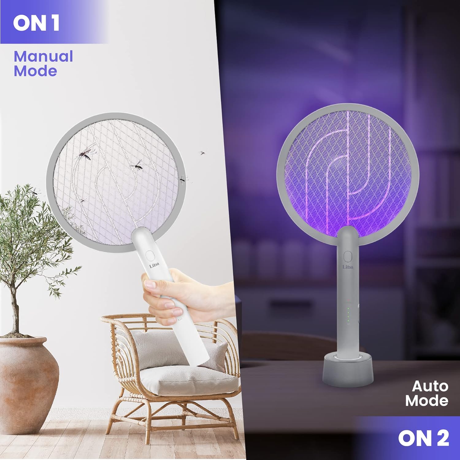 LiBa Electric Bug Zapper, Indoor Insect Killer - (2) Extra Replacement Bulbs - Fly, Mosquito Killer and Repellent - Lightweight, Powerful 2800V Grid, Easy-to-Clean, with a Removable Washable Tray.