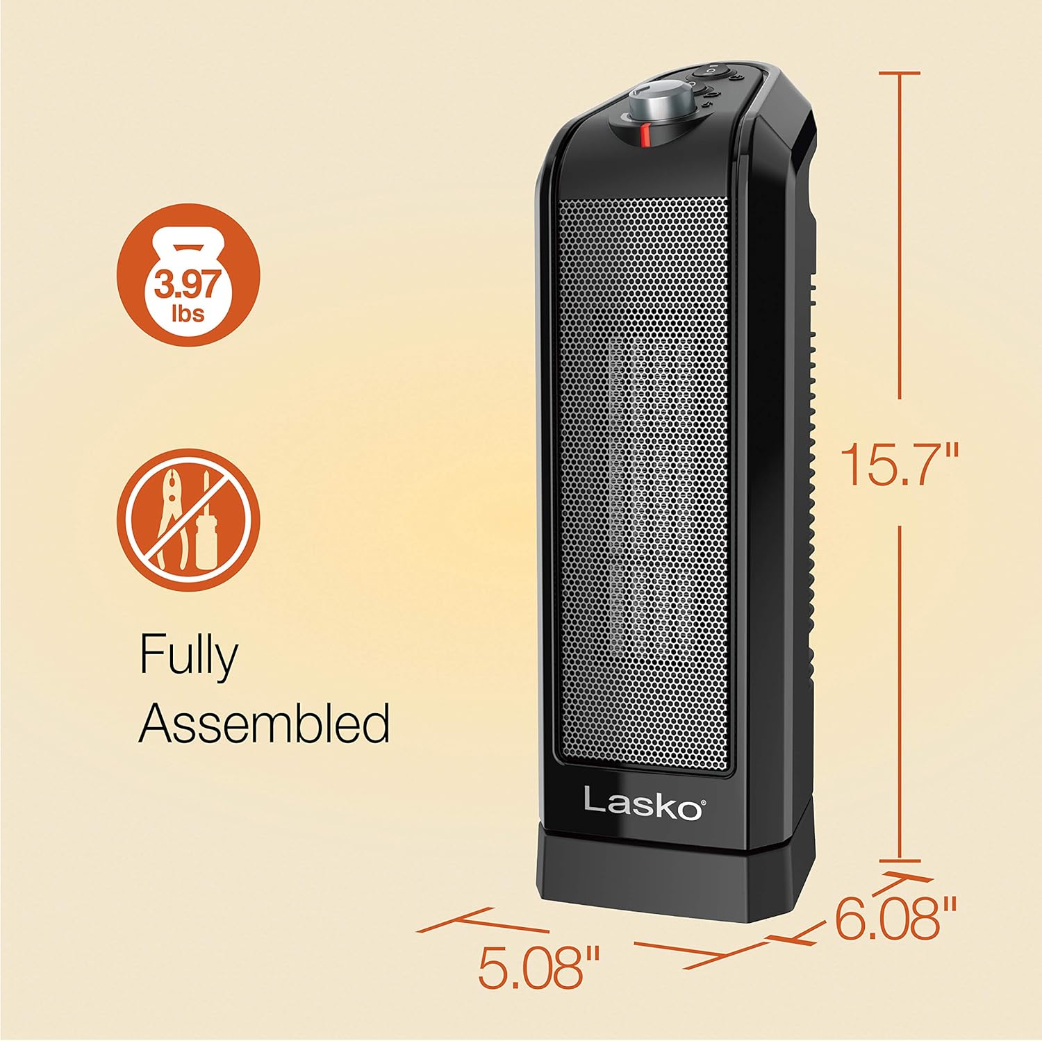 Lasko Oscillating Ceramic Space Heater for Home with Overheat Protection, Thermostat, and 3 Speeds, 15.7 Inches, Black, 1500W, CT16450, Small, 4 Pounds