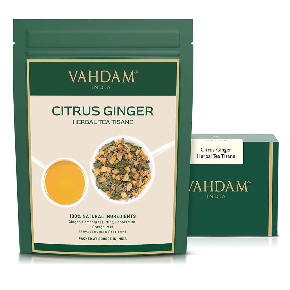VAHDAM, Organic Turmeric Ginger Herbal Tea Bags (100 Pyramid Tea Bags) Caffeine Free, Non GMO, Gluten Free | 100% Pure Herbal Blend - Savory & Spicy | Plant-Based Tea Bags | Resealable Ziplock Pouch