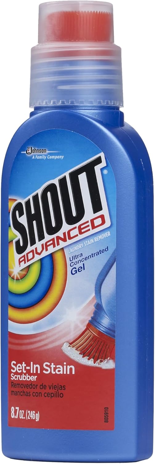 Shout Advanced Stain Remover Brush, Ultra Concentrated Gel with Built-In Scrubber Brush for Deep Set-In Stains, 8.7Oz