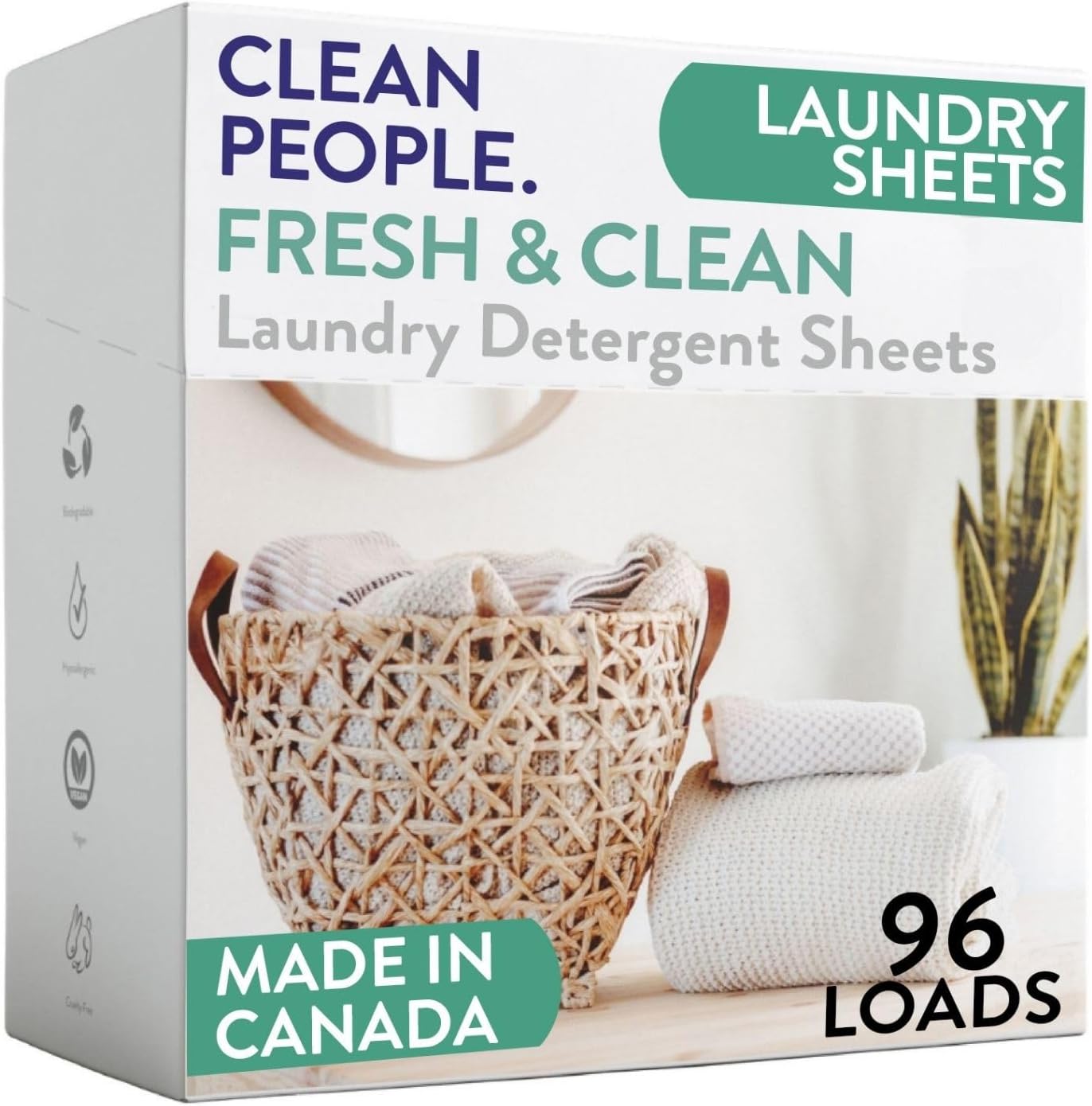 The Clean People Laundry Detergent Sheets - Hypoallergenic Laundry Soap - Ultra Concentrated, Recyclable Packaging, Stain Fighting - Fresh Scent, 32 Pack