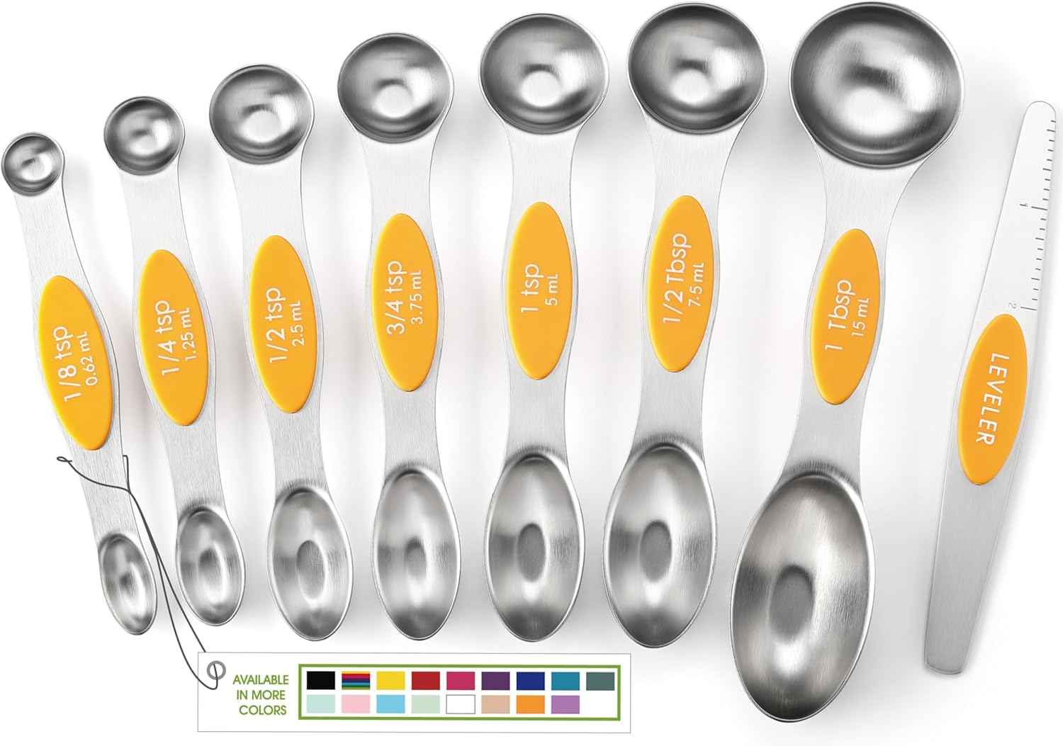 Spring Chef Magnetic Measuring Spoons Set with Strong N45 Magnets, Heavy Duty Stainless Steel Metal, Fits in Most Kitchen Spice Jars for Baking & Cooking, BPA Free, Black, Set of 8 with Leveler