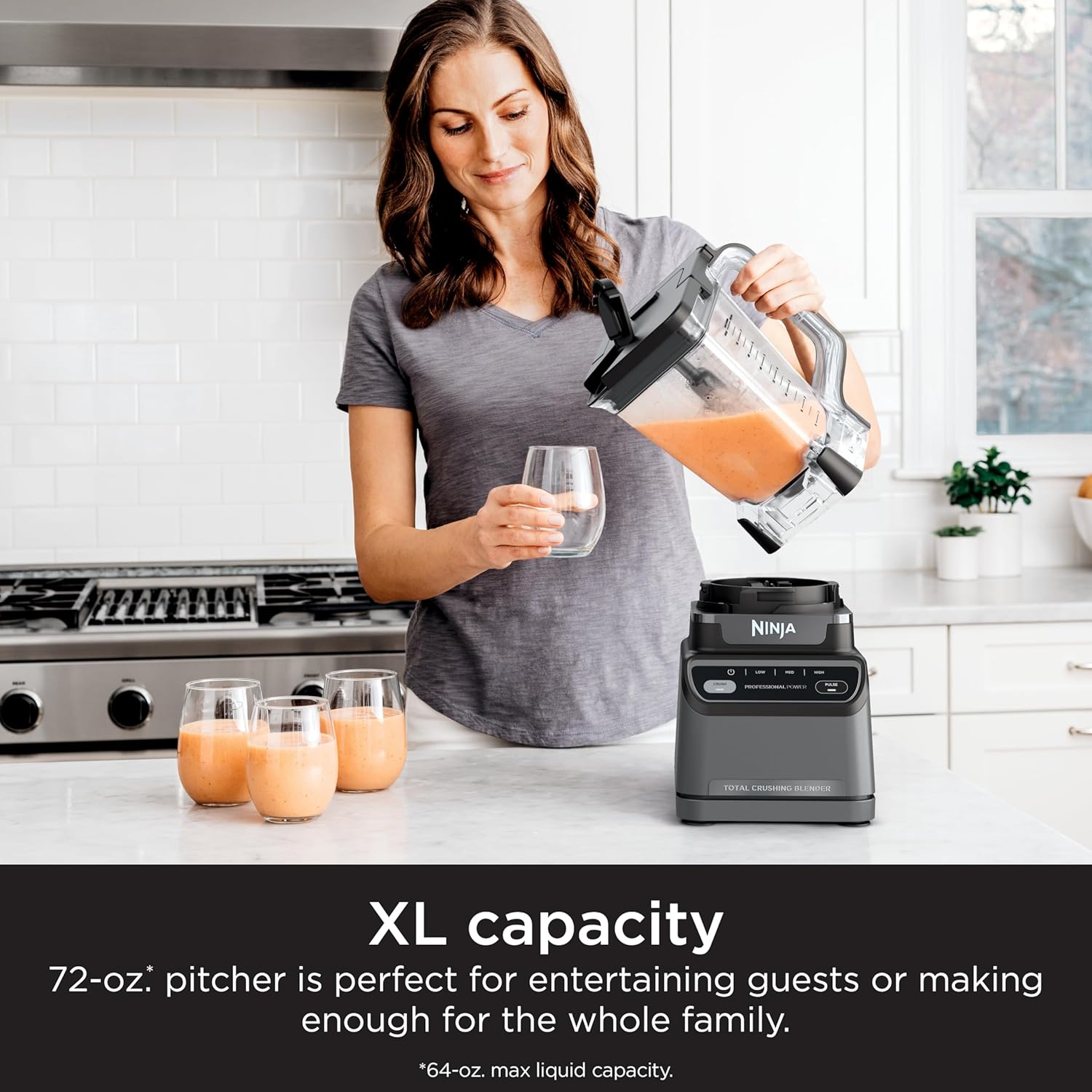 Ninja Blender, For-Smoothies, Salsa, Shakes, Slush, and-Frozen Drinks, Blender, Pitcher, and-Lid, Blender for-Kitchen, Crushes Ice, Fruit, and-Veggies, 1000-Watt, Dishwasher Safe, Black, NJ601AMZ​