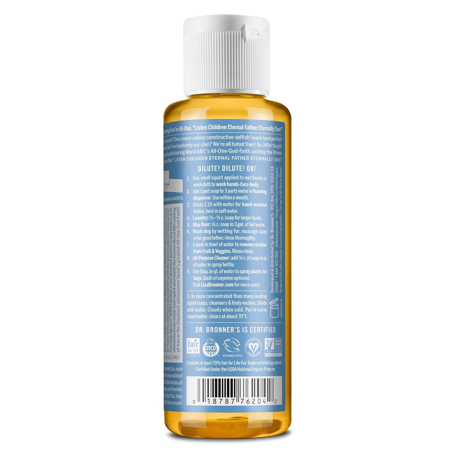 Dr. Bronner's - Pure-Castile Liquid Soap (Baby Unscented, 8 Ounce) - Made with Organic Oils, 18-in-1 Uses: Face, Hair, Laundry, Dishes, For Sensitive Skin, Babies, No Added Fragrance, Vegan, Non-GMO