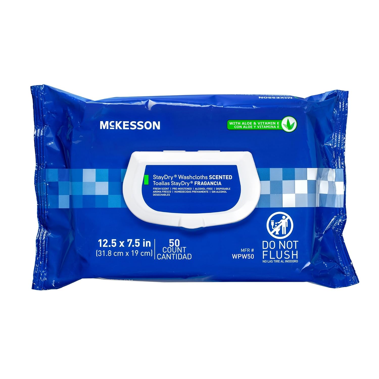 McKesson StayDry Disposable Wipe 12 Pack, 600 Washcloths - Large Adult Body and Incontinence Washcloths with Aloe and Vitamin E, Alcohol-Free, 50 Wipes Per Pack