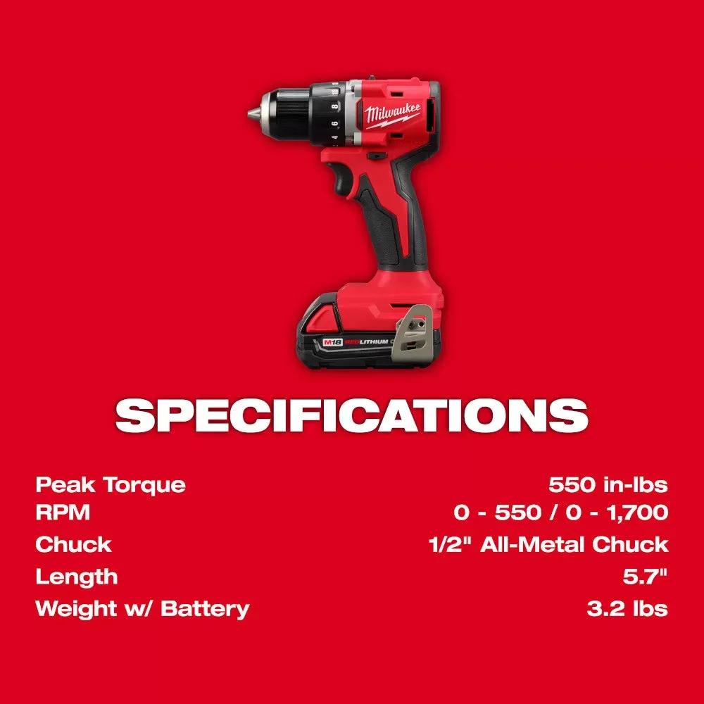 Milwaukee Pre-Sale Pre-Sale 3692-22CT M18 18V Compact Brushless 2 Tool Drill/Driver Combo Kit
