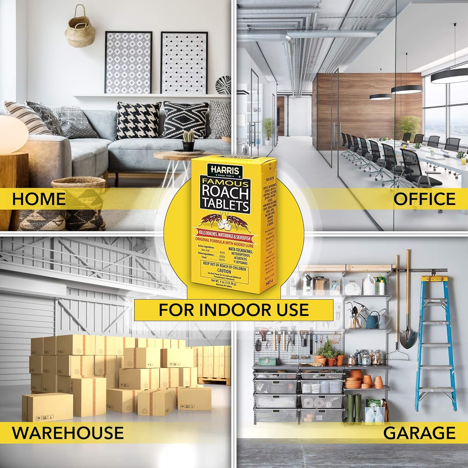 Harris Roach Tablets, Boric Acid Roach Killer with Lure for Insects (4oz, 96 Tablets)