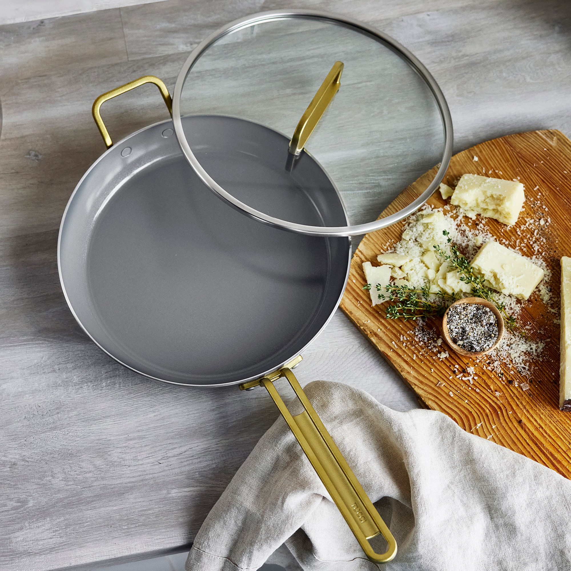 GreenPan™ Stanley Tucci™ Stainless-Steel Ceramic Nonstick Covered Fry Pan, 12