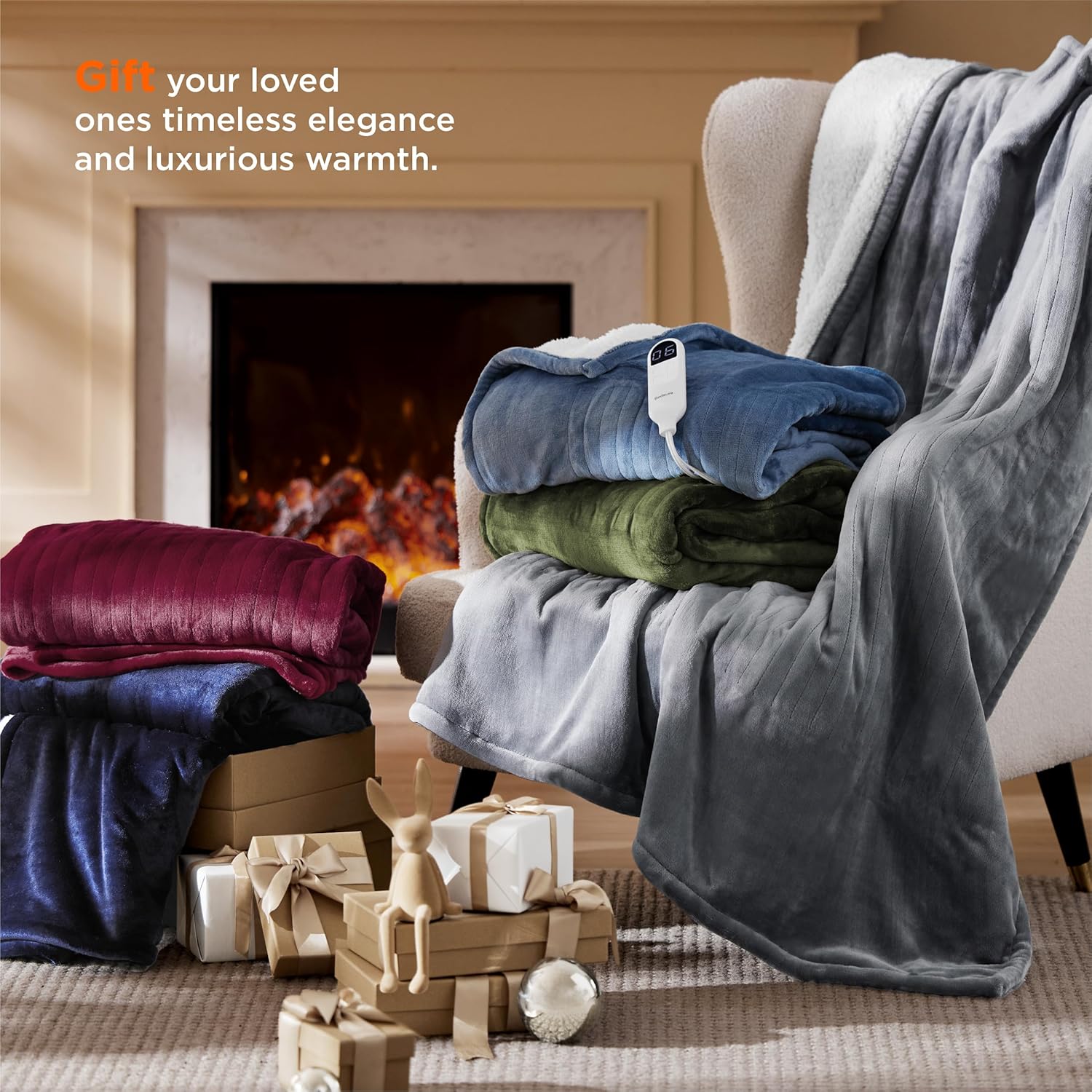 Bedsure Heated Blanket Electric Throw - Soft Flannel Electric Blanket, Heating Blanket with 4 Time Settings & 6 Heat Settings, Warm Blanket Gift for Grandma (50x60 inches, Grey)