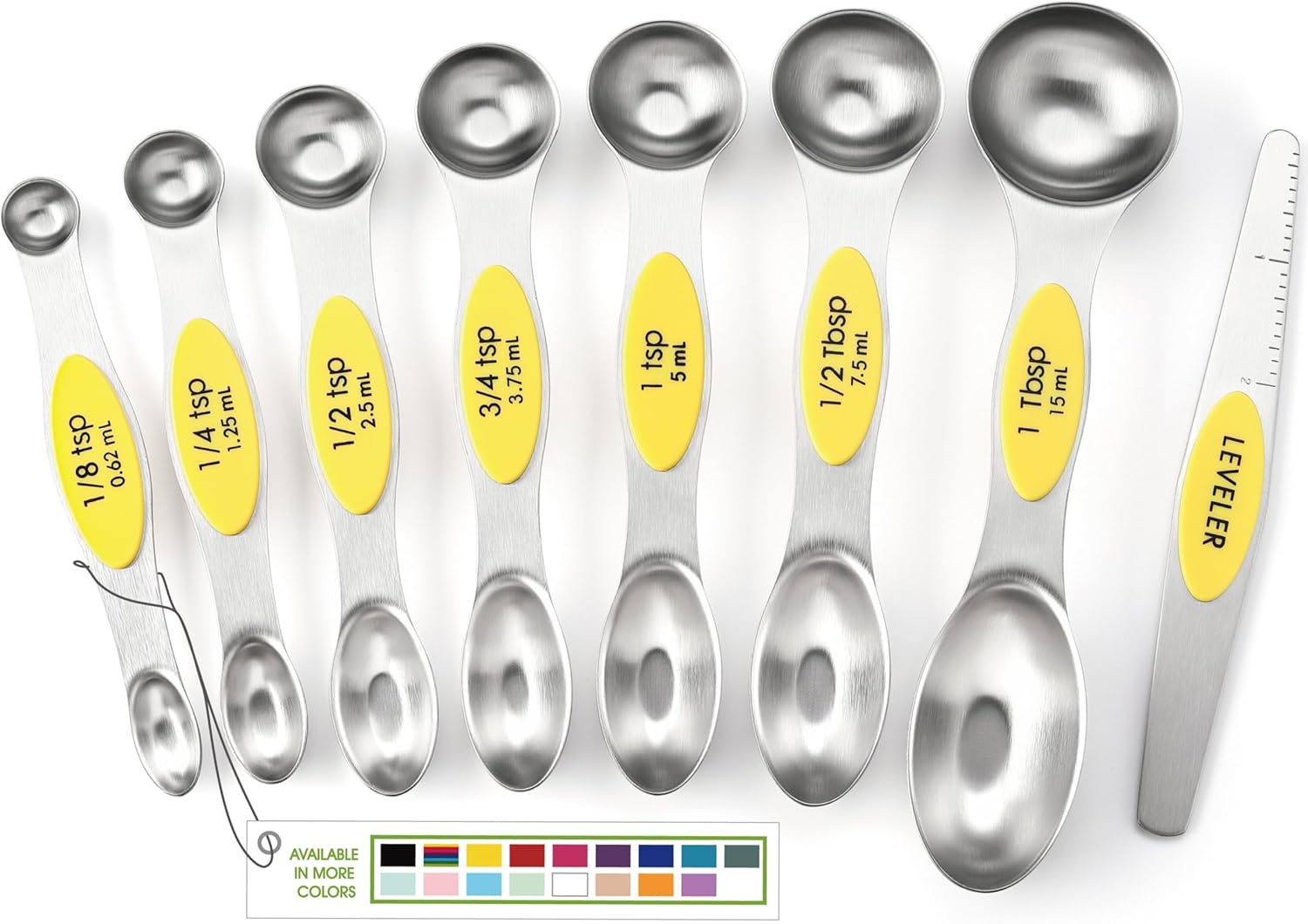 Spring Chef Magnetic Measuring Spoons Set with Strong N45 Magnets, Heavy Duty Stainless Steel Metal, Fits in Most Kitchen Spice Jars for Baking & Cooking, BPA Free, Black, Set of 8 with Leveler