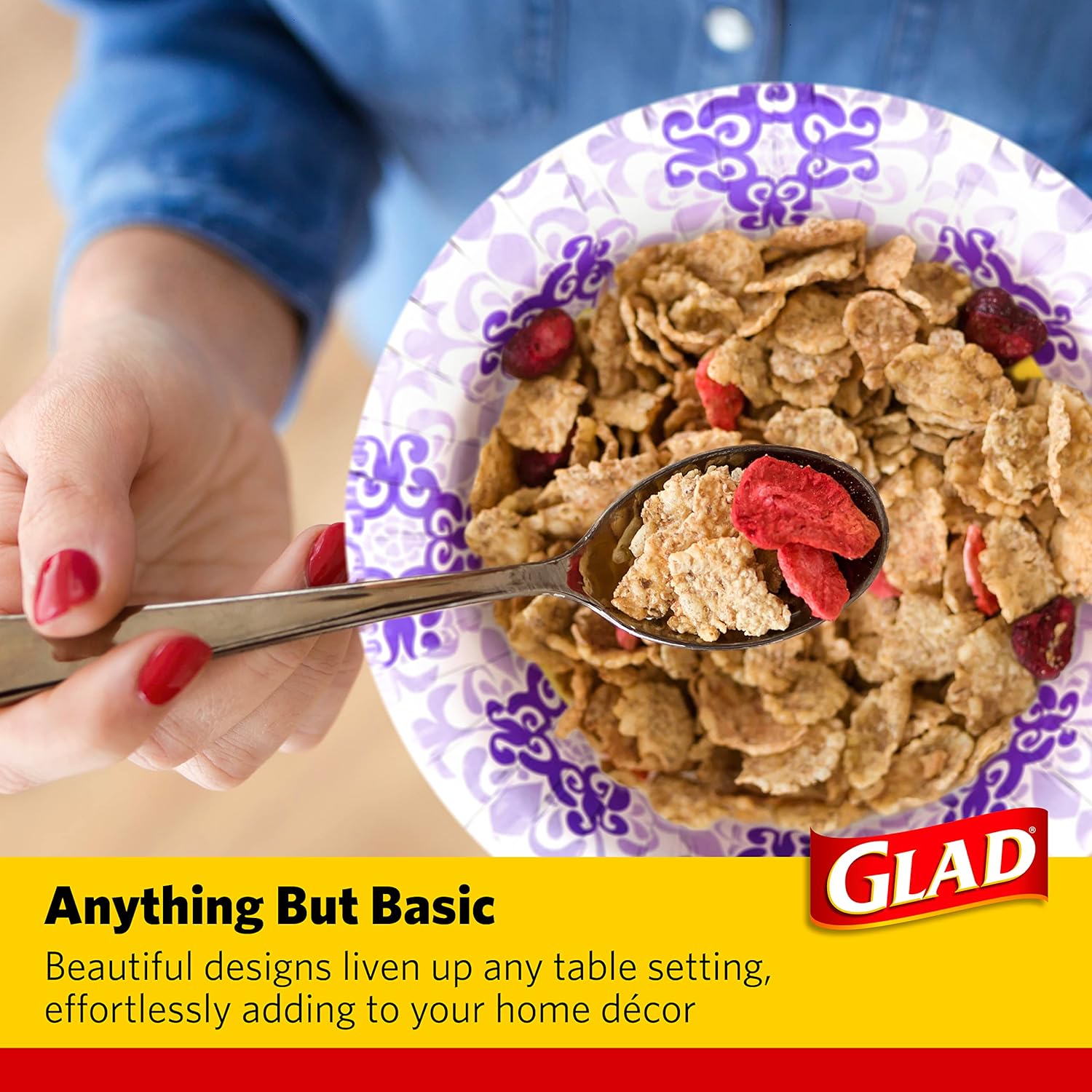 Glad Paper Bowls With Purple Victorian Design, 20Count | Disposable Paper Bowls for Parties & Picnics In Victorian Print | Microwave Safe Disposable Purple & White Bowls