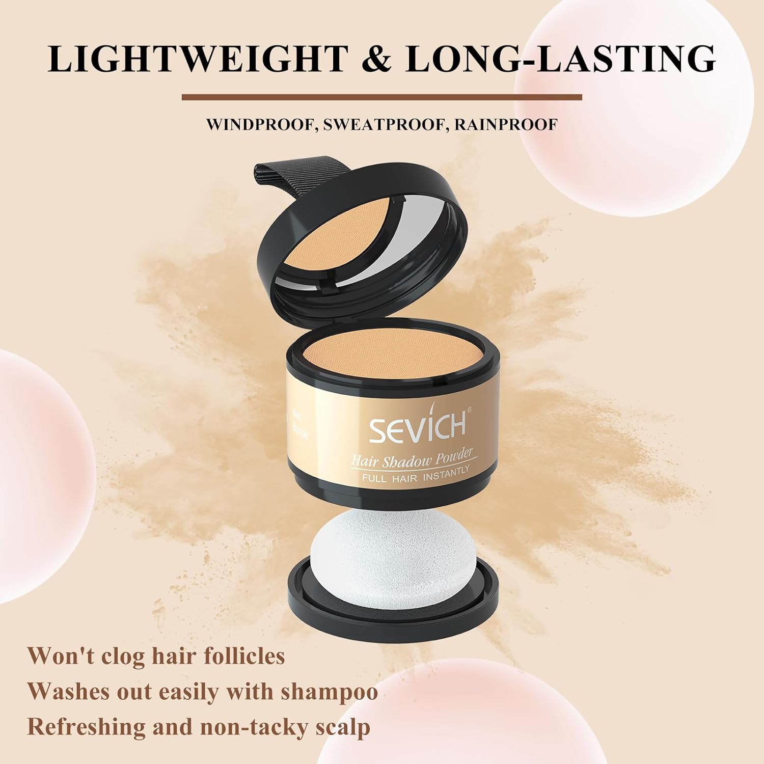 Sevich Hairline Powder，Instantly Conceals Hair Loss, Root Touch up Powder, Hair Shadow Toppers for Women & Men, Touch Up for Thinning Gray Hair, Windproof & Sweatproof, Dark Brown