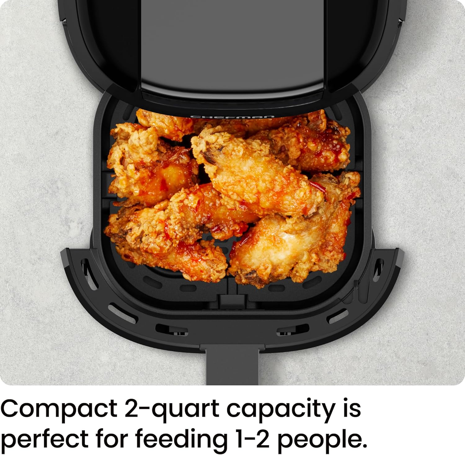 CHEFMAN 2 Qt Mini Air Fryer – Digital Space-Saving Compact Air Fryer with Nonstick and Dishwasher Safe Basket, Quick & Easy Meals in Minutes, Features Digital Timer and Shake Reminder – Grey