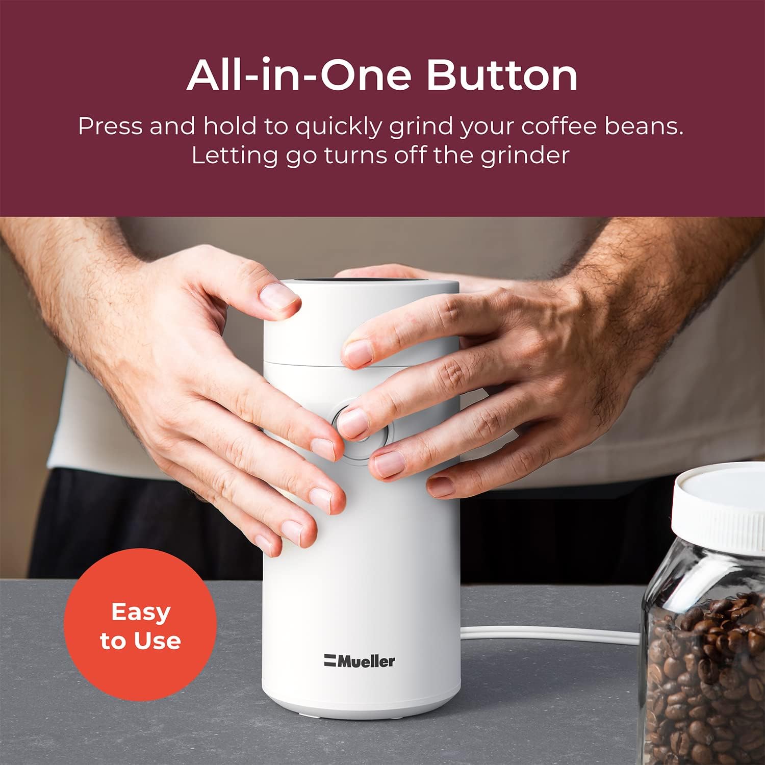 MuellerLiving HyperGrind Precision Electric Spice/Coffee Grinder Mill with Large Grinding Capacity and Powerful Motor also for Spices, Herbs, Nuts, Grains, Grey