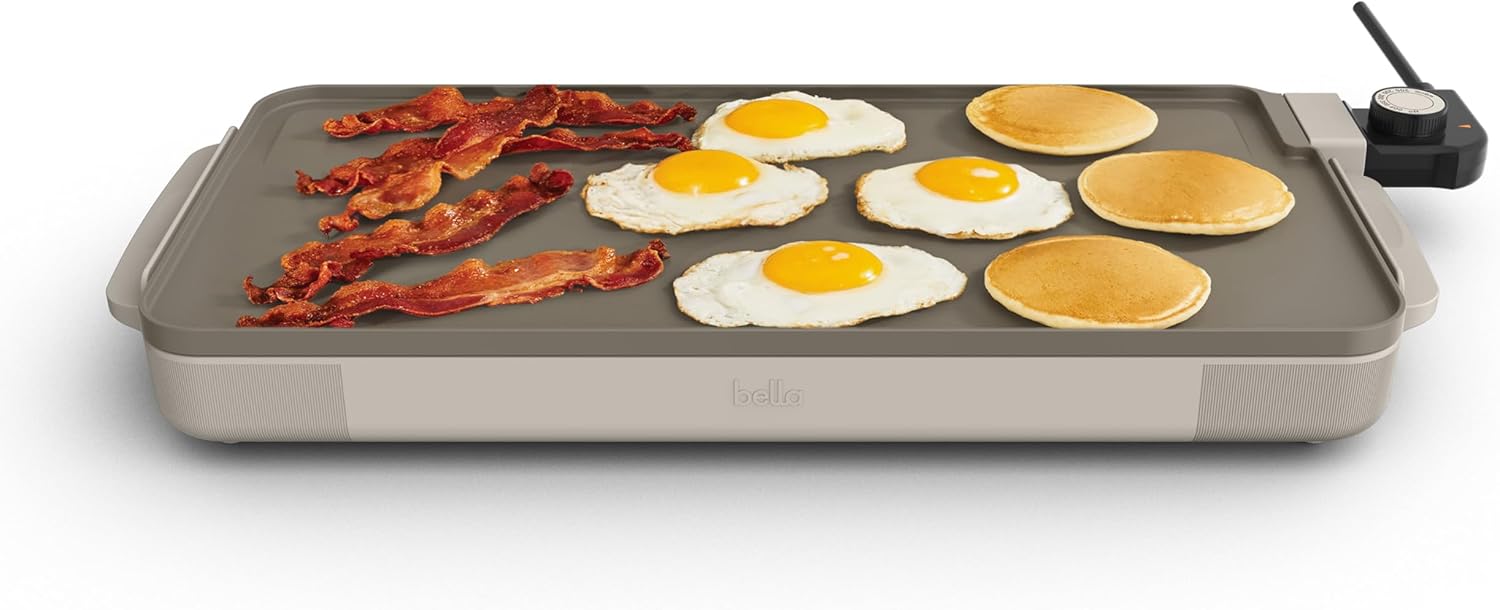 BELLA Electric Ceramic Titanium Griddle, Make 10 Eggs At Once, Healthy-Eco Non-stick Coating, Hassle-Free Clean Up, Large Submersible Cooking Surface, 10.5