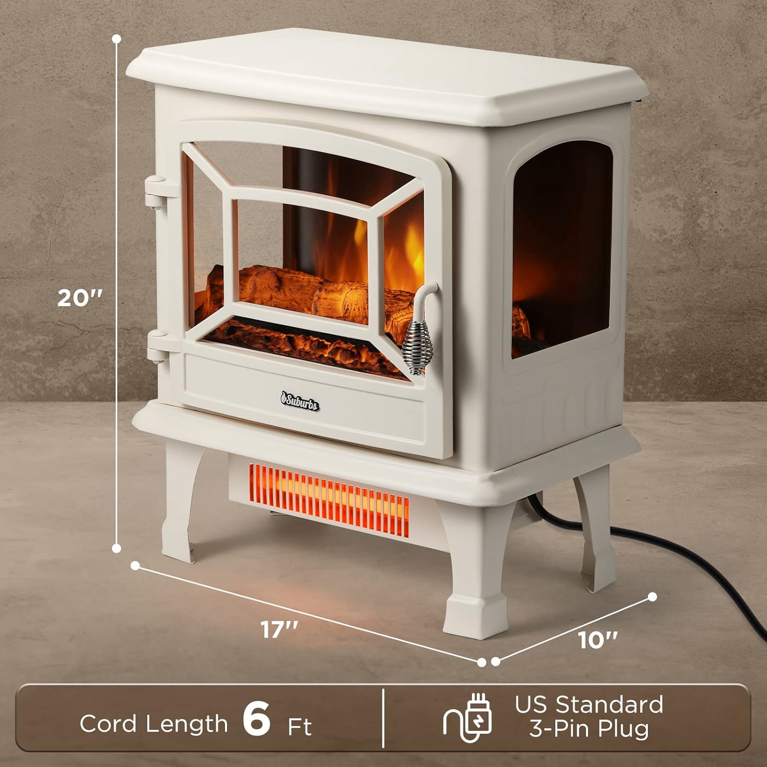 TURBRO Suburbs TS17 Compact Electric Fireplace Stove, 18” Freestanding Stove Heater with Realistic Flame - CSA Certified - Overheating Safety Protection - for Small Spaces - 1400W