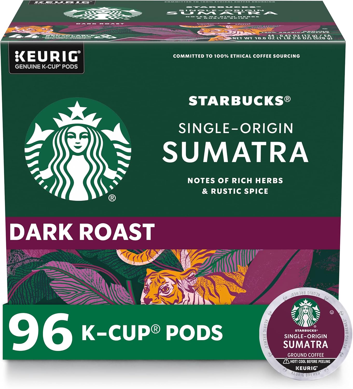 Starbucks K-Cup Coffee Pods, Dark Roast Coffee, French Roast for Keurig Brewers, 100% Arabica, 4 boxes (96 pods total)