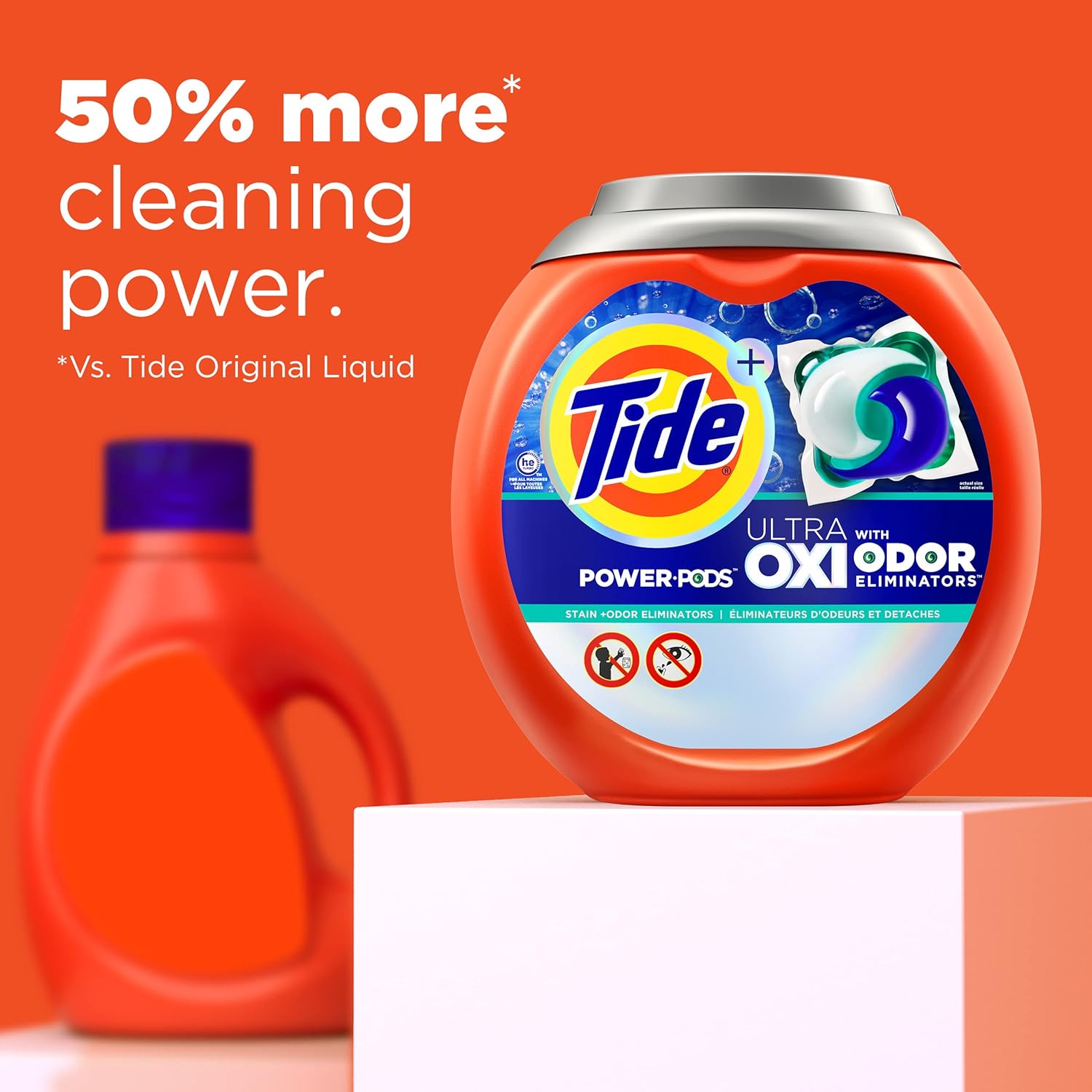 Tide Ultra OXI Power PODS with Odor Eliminators Laundry Detergent Pacs 45 Count For Visible and Invisible Dirt